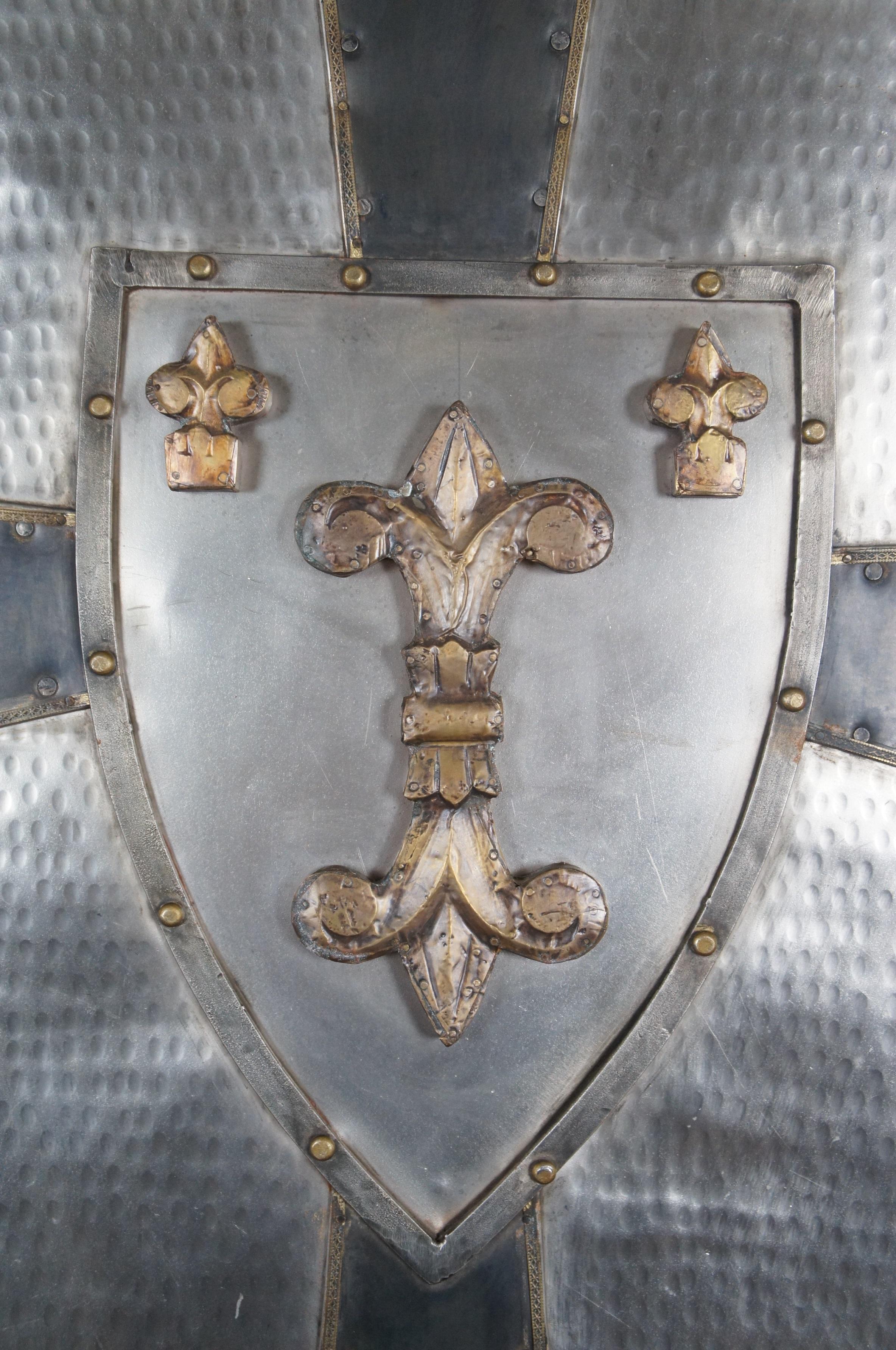 20th Century Charlemagne Hammered Metal French Crusader Knights Shield Fleur de Lis 32