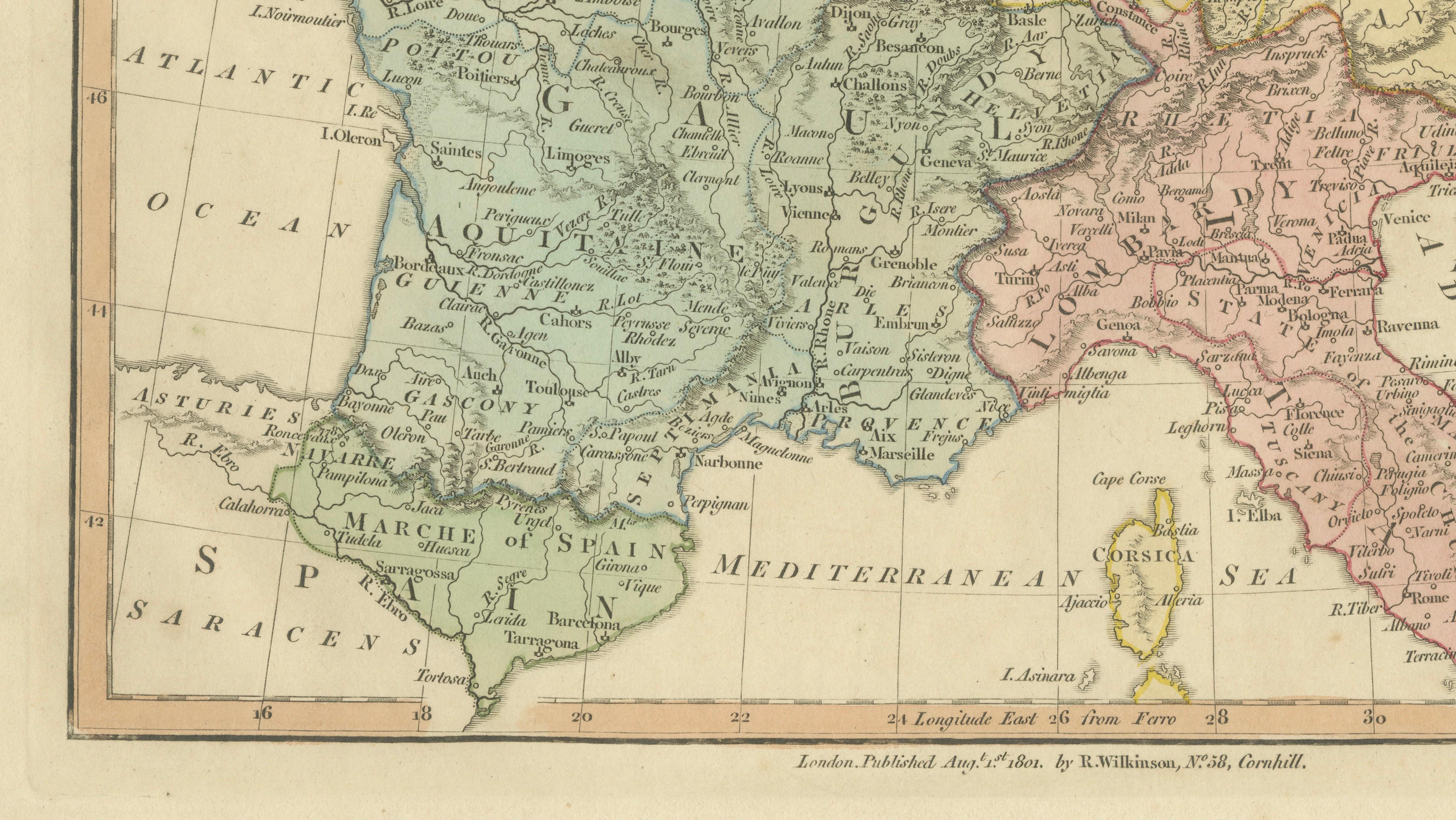 Charlemagne’s Empire Map, Carolingian Europe France Germany Italy 1817