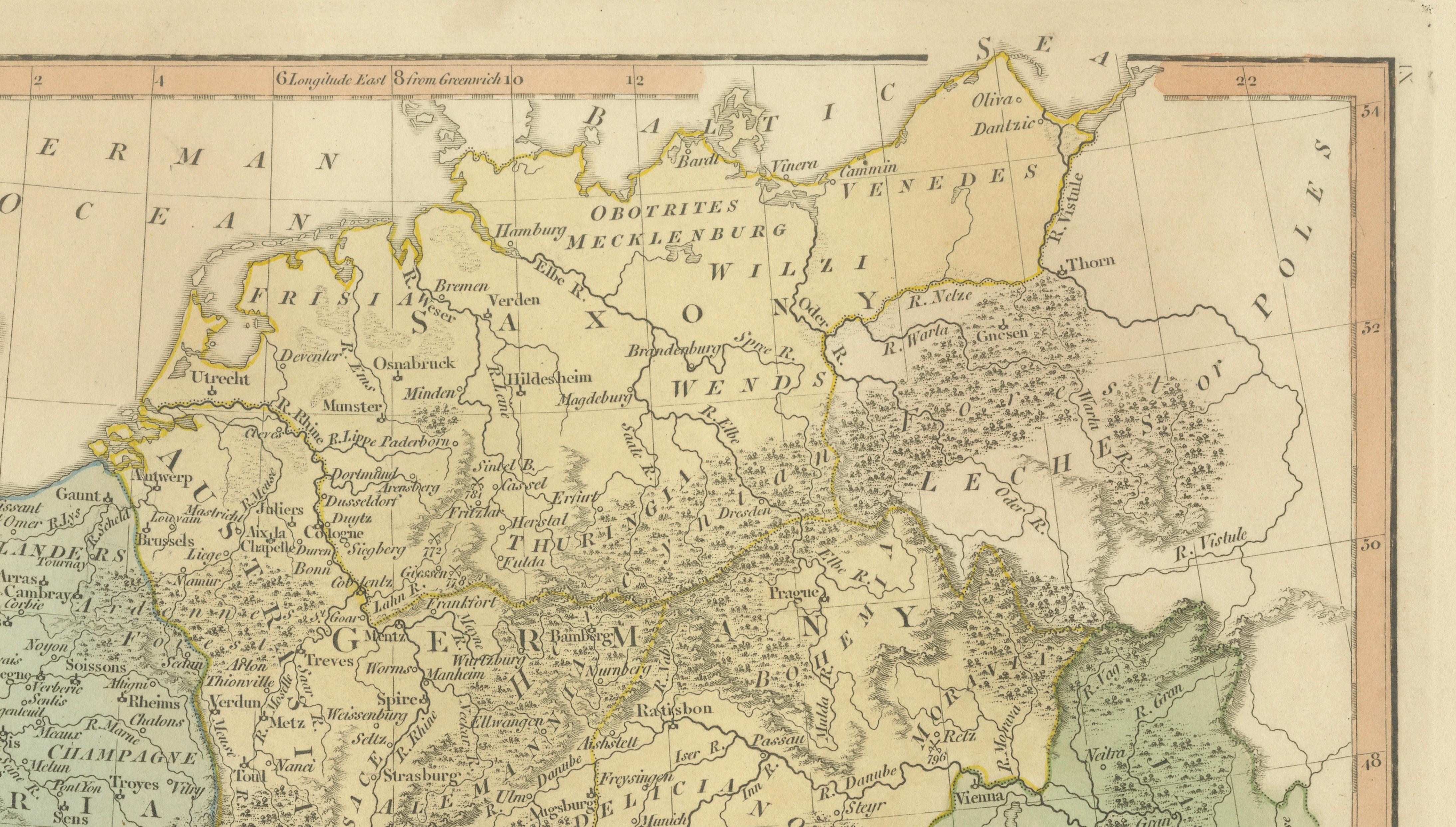 Charlemagne’s Empire Map, Carolingian Europe France Germany Italy 1817