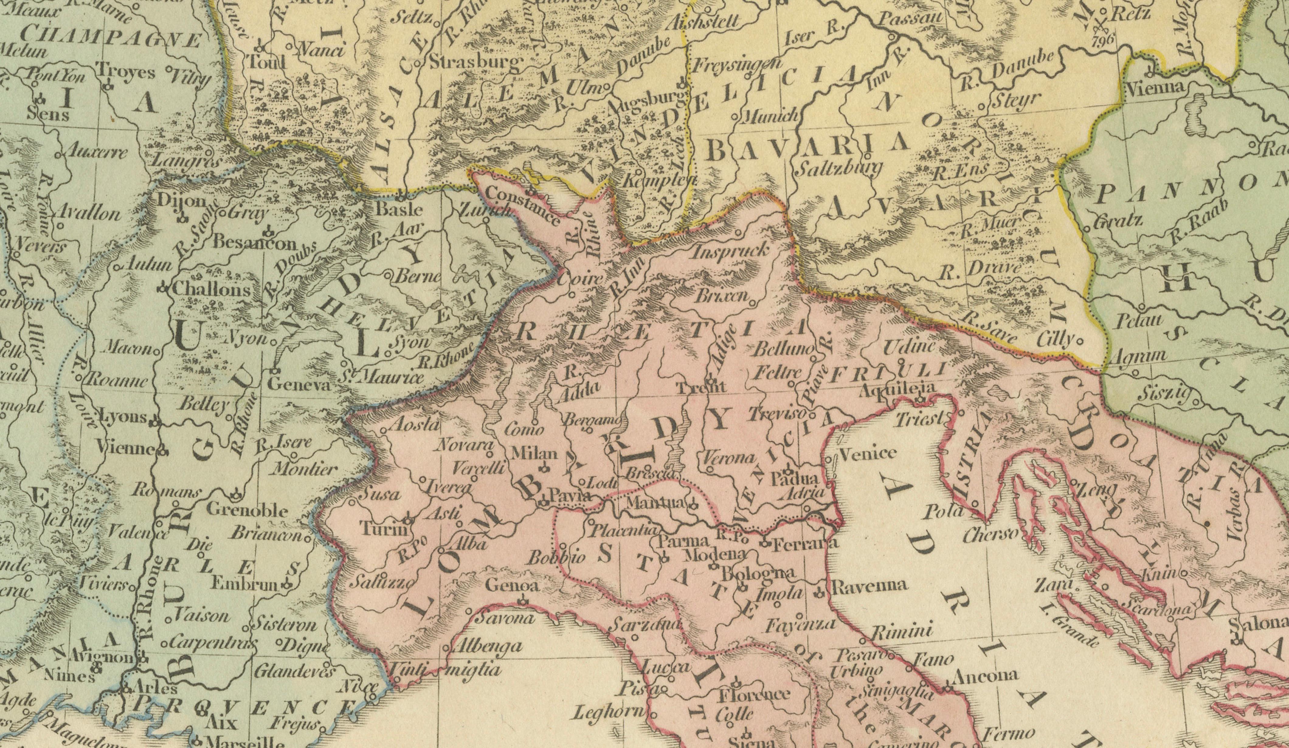 Charlemagne’s Empire Map, Carolingian Europe France Germany Italy 1817