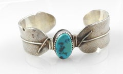 Charlene Dishta Zuni Native American Sterling Silver Turquoise Cuff Bracelet