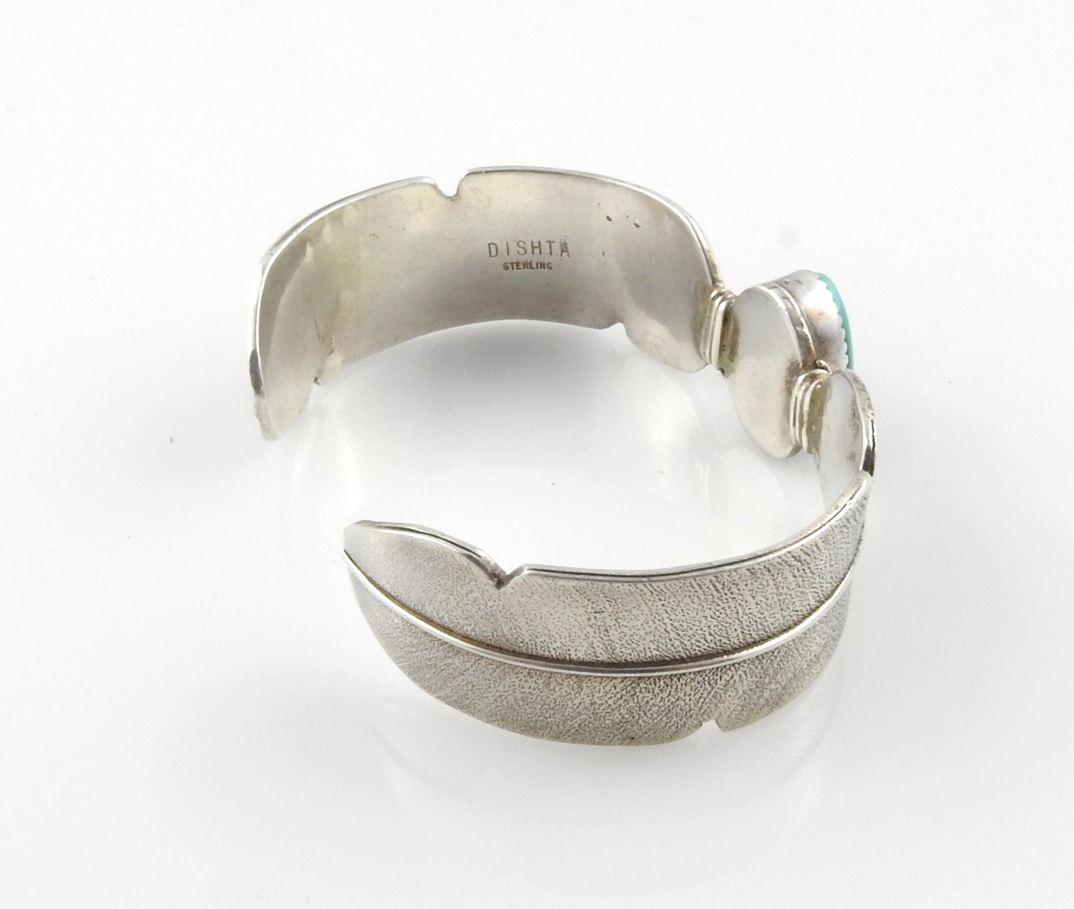 Oval Cut Charlene Dishta Zuni Native American Sterling Silver Turquoise Cuff Bracelet