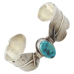 Vintage Charlene Dishta Zuni Native American Sterling Silver Turquoise Cuff Bracelet