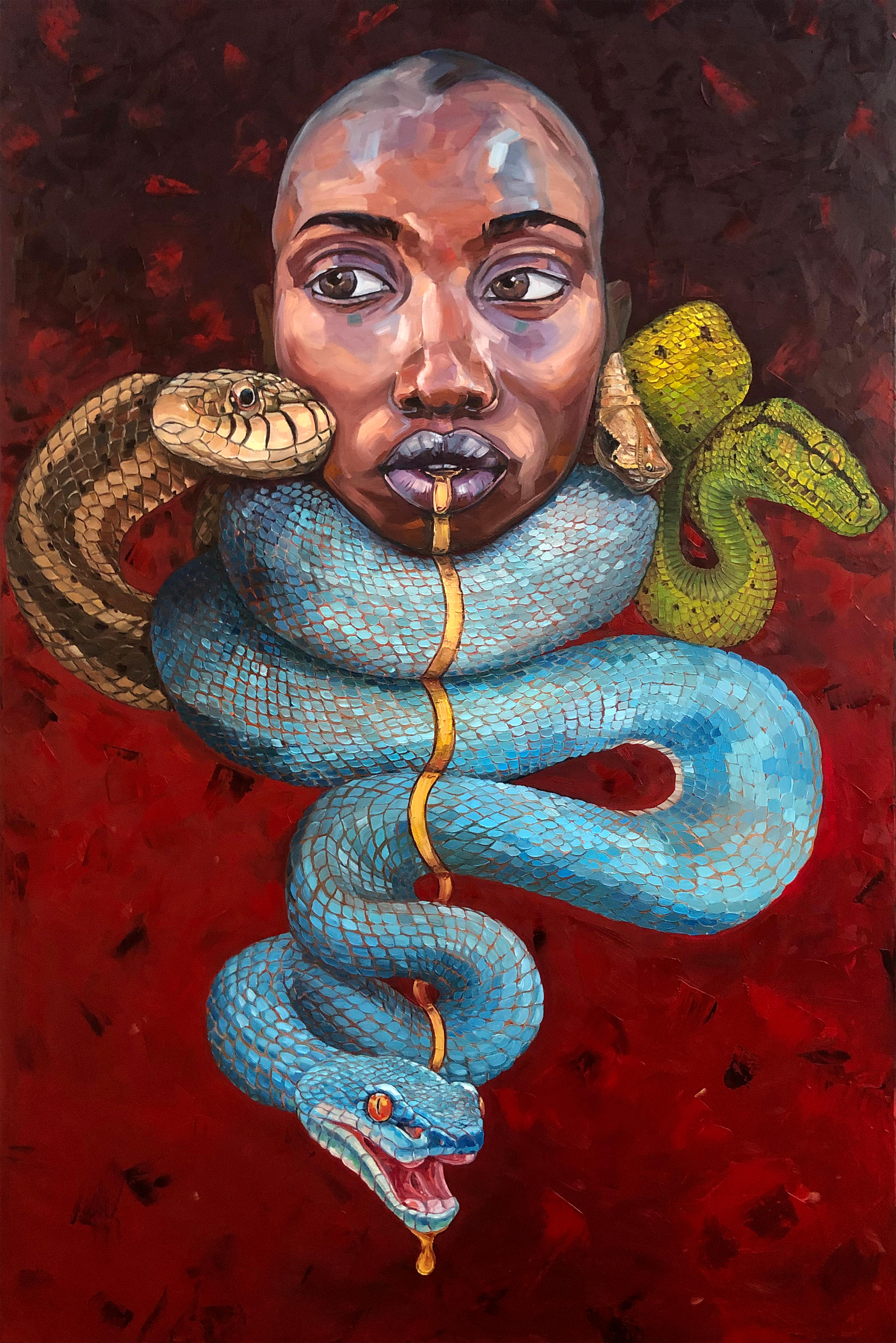 Charlene Mosley Animal Painting - Surrealist Portrait, "A Light Within, Amongst The Danger of Skin"