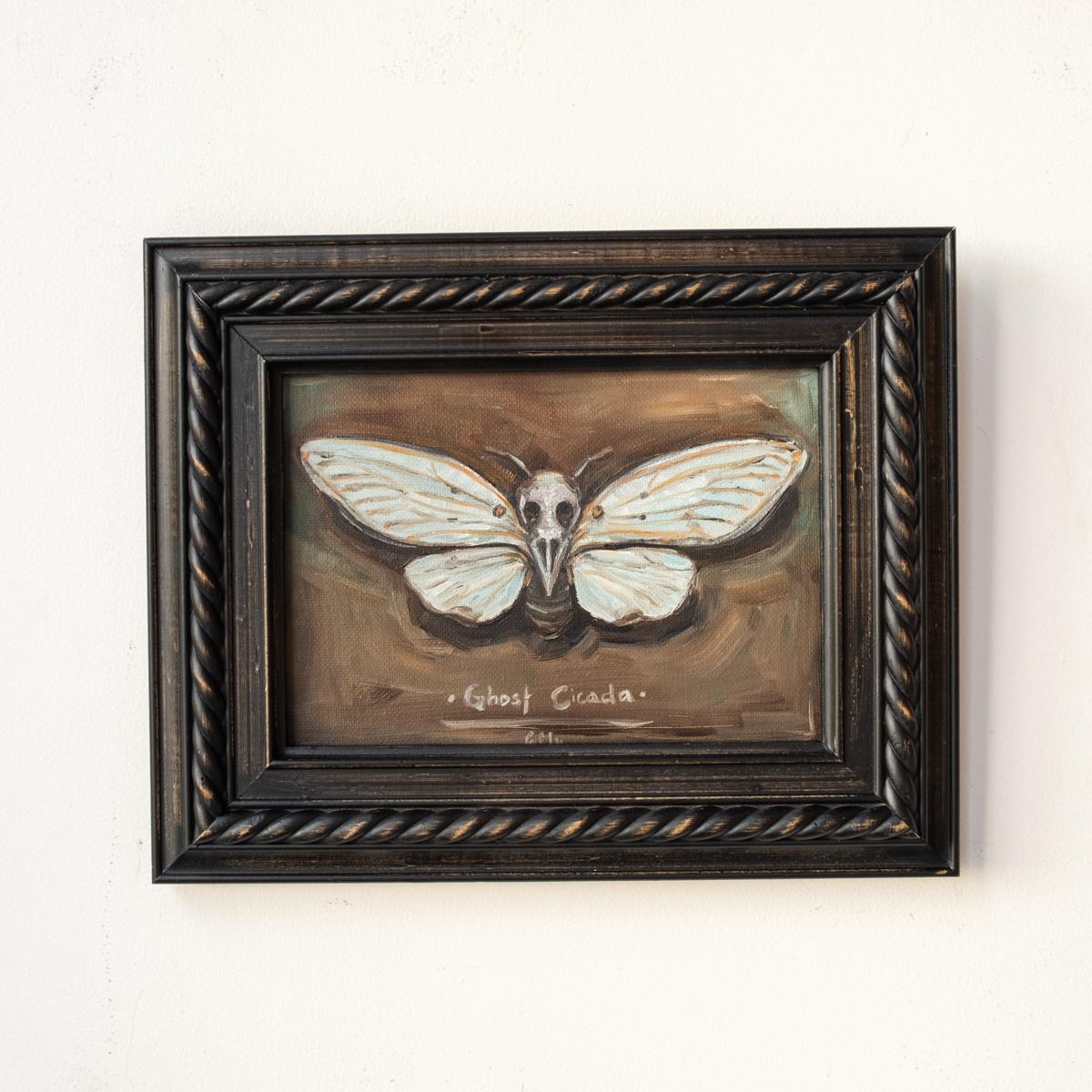 Charlene Mosley Animal Painting - Surrealist Contemporary Painting, "Ghost Cicada"