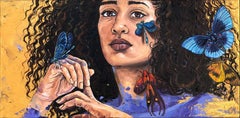 Realism Portrait with Butterflies, "In Deep Thought"