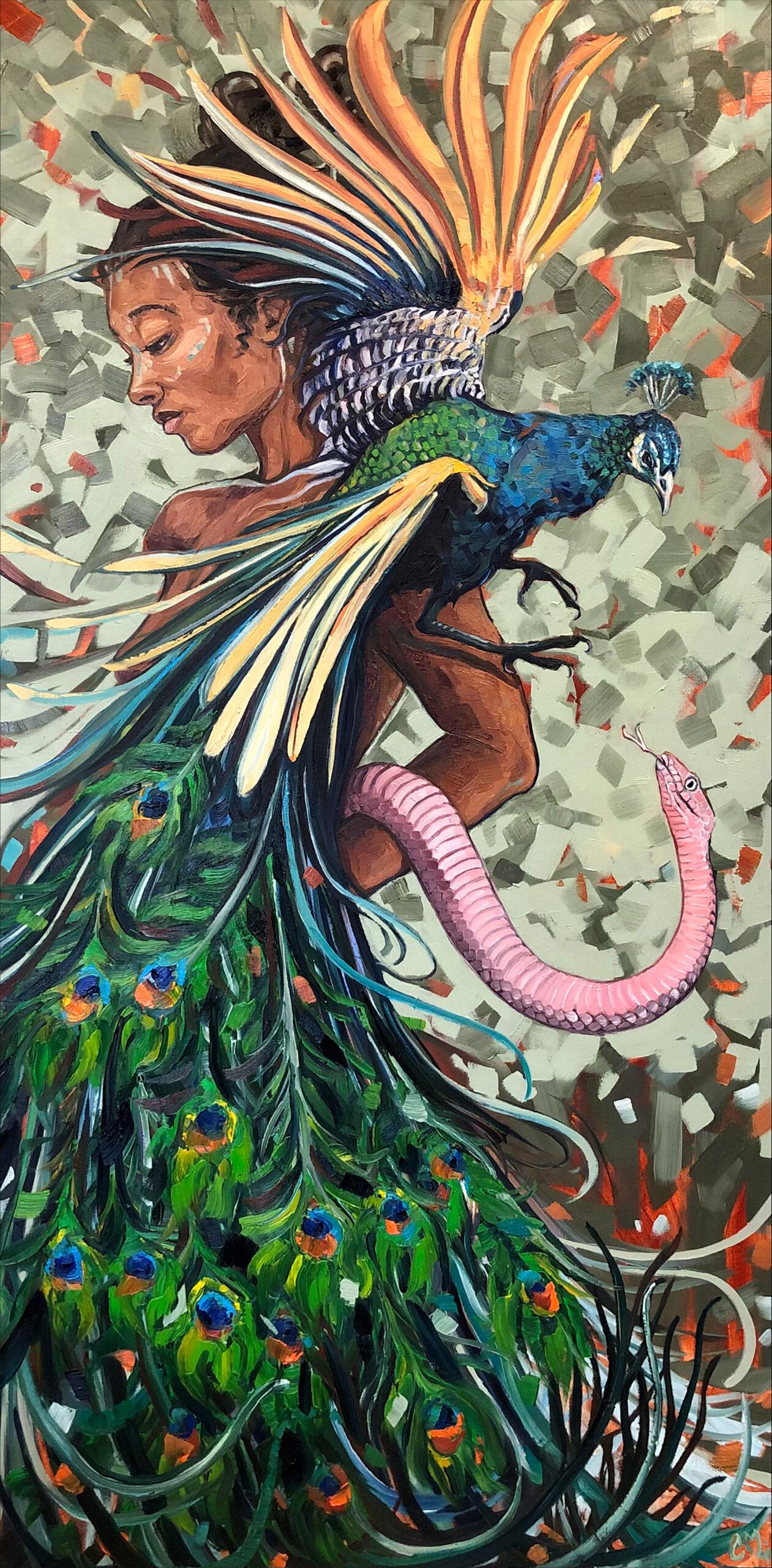 Animal Painting de Charlene Mosley - Pintura Figurativa Surrealista, "Elegancia y Poder" 2024