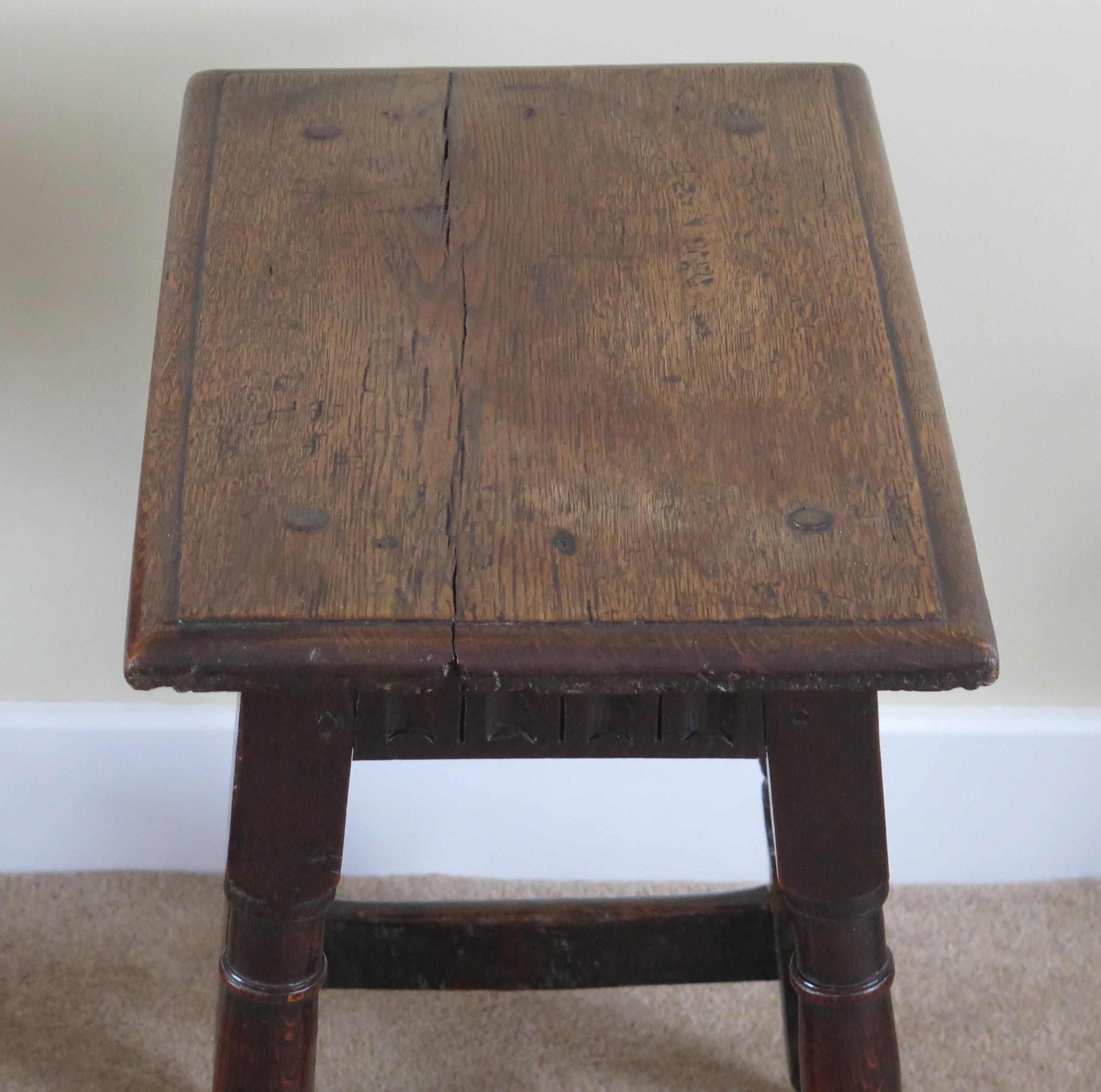 Charles 1st English Jointed Stool Oak, Early to Mid 17th Century, circa 1630 For Sale 4