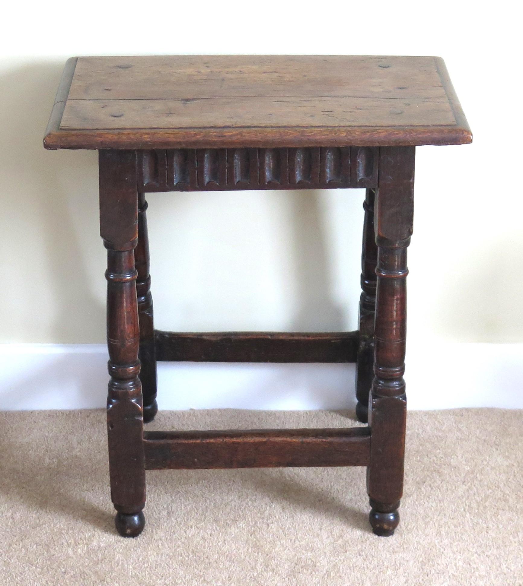 Country Charles 1st English Jointed Stool Oak, Early to Mid 17th Century, circa 1630 For Sale