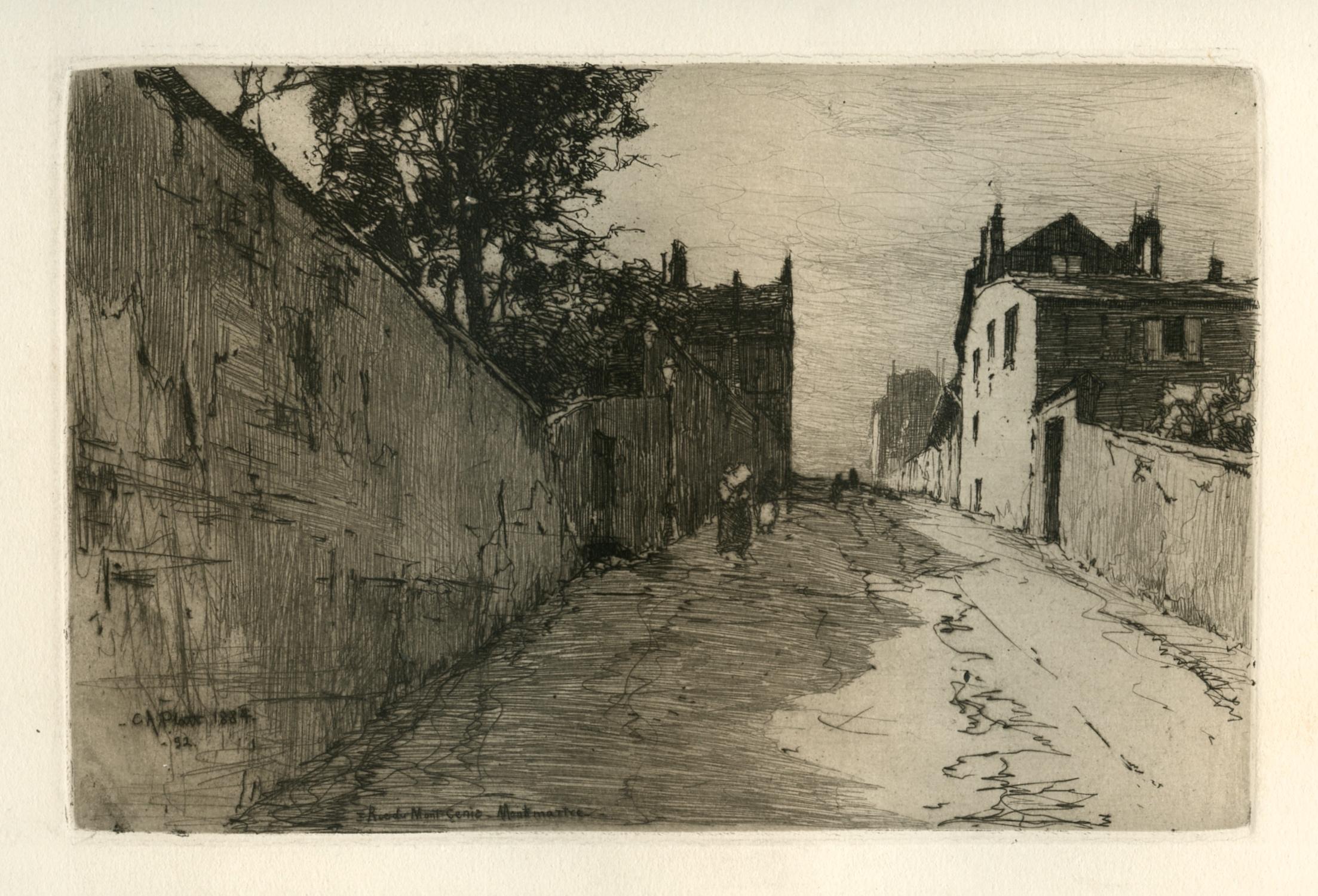 "Rue du Mont Cenis, Montmartre" original etching - Print di Charles Adams Platt