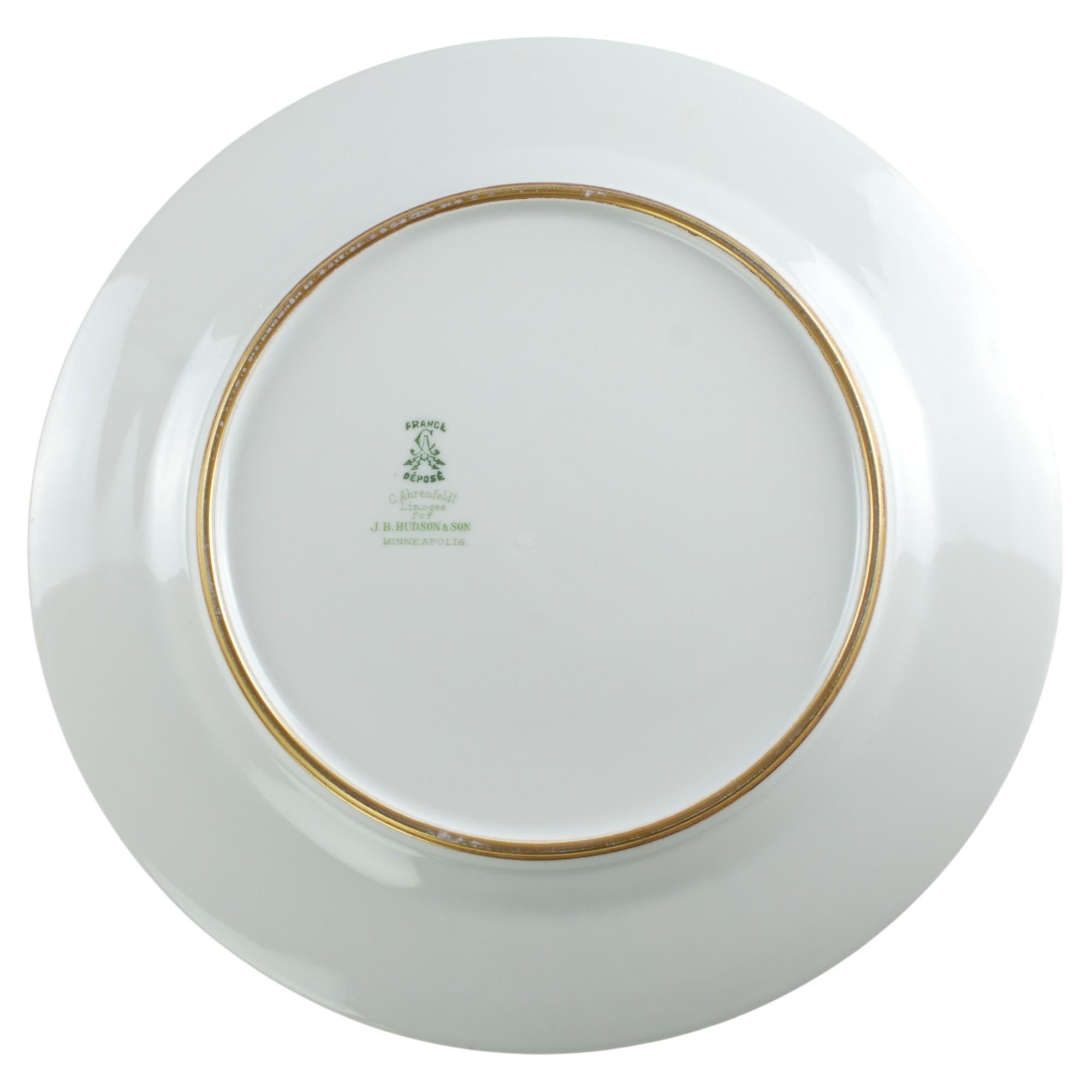 Porcelain Charles Ahrenfeldt Limoges Gilt Encrusted Hand-Painted Cabinet Plates, Set of 12 For Sale