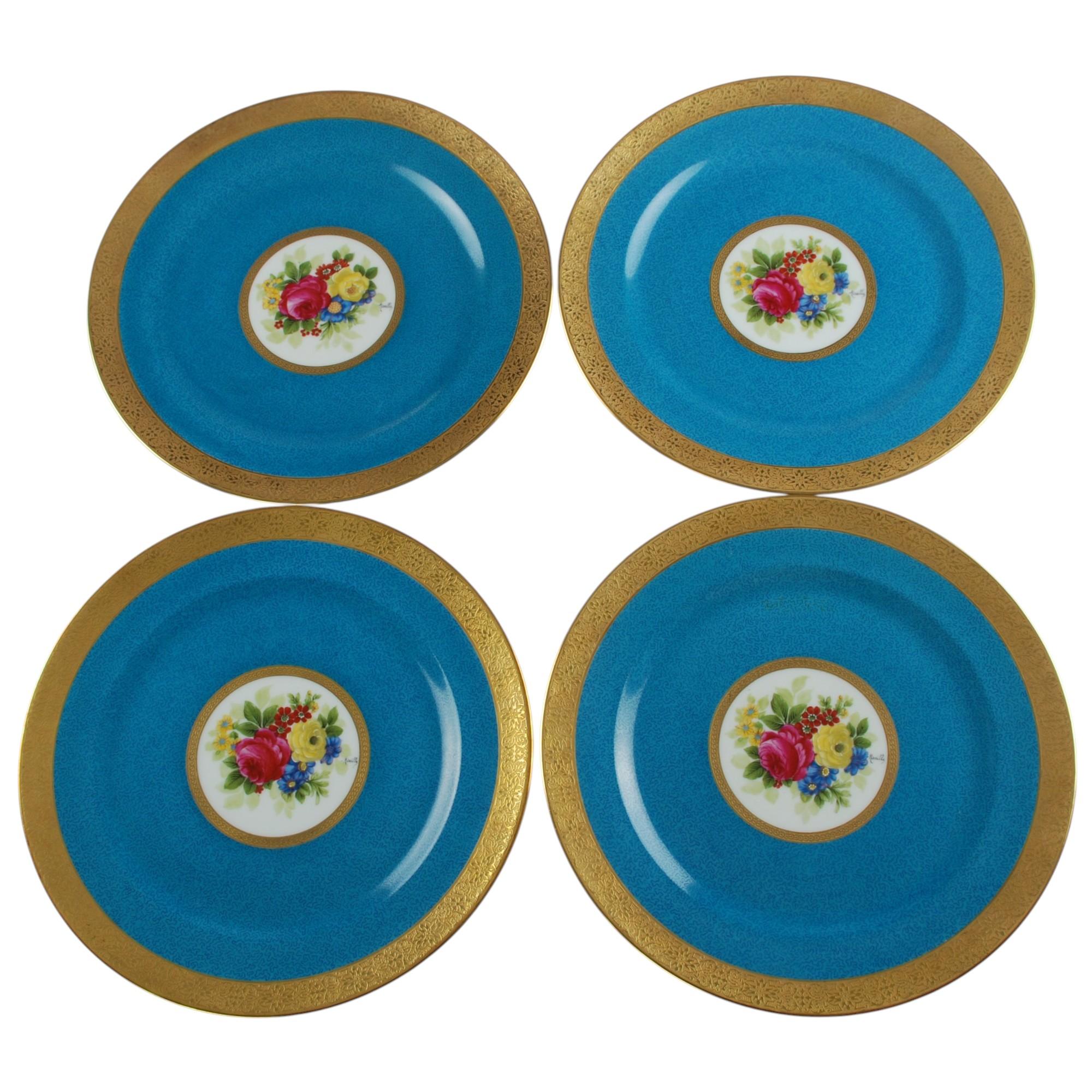 Late Victorian Charles Ahrenfeldt Limoges Gilt Encrusted Hand-Painted Cabinet Plates, Set of 12 For Sale