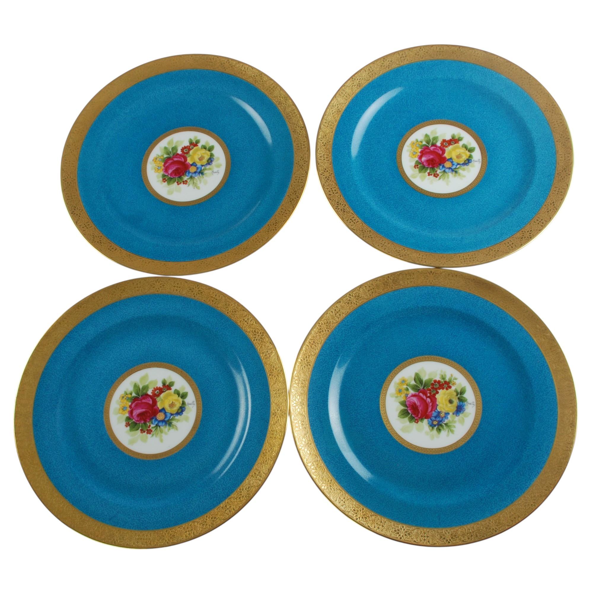 Charles Ahrenfeldt Limoges Gilt Encrusted Hand-Painted Cabinet Plates, Set of 12 In Good Condition For Sale In Cincinnati, OH