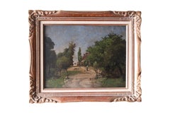 Antique dark and moody original landscape oil painting by Charles Albert Porcher