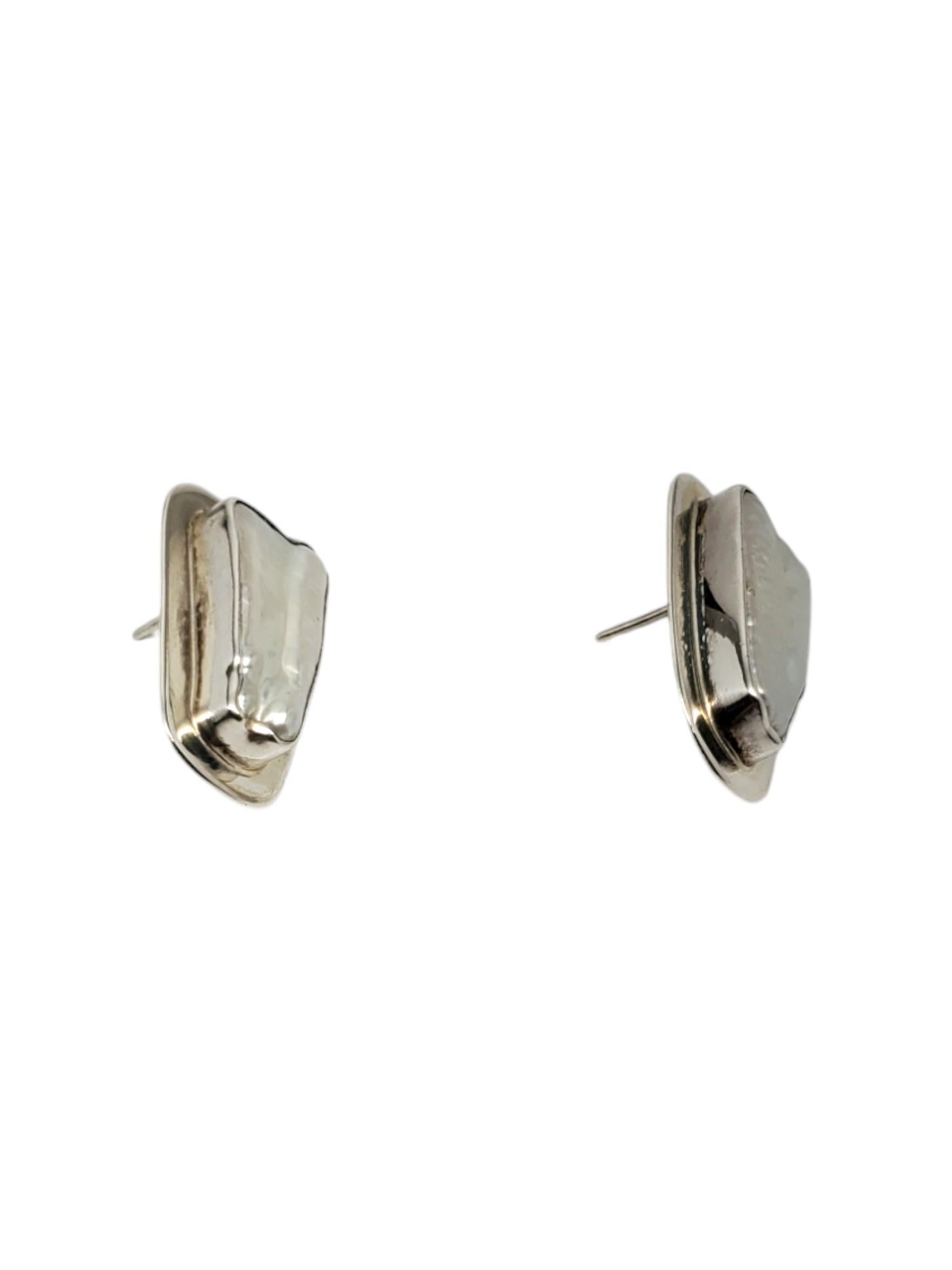 Women's Charles Albert Sterling Silver Biwa Pearl Earrings #20499 For Sale