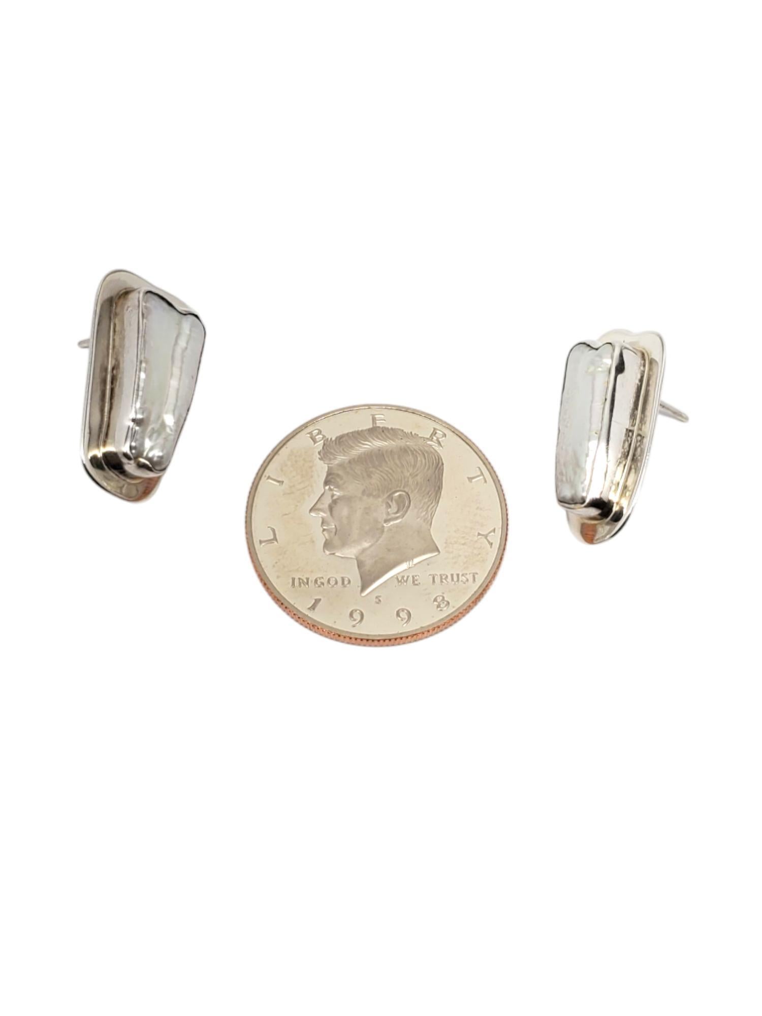 Charles Albert Sterling Silver Biwa Pearl Earrings #20499 For Sale 1