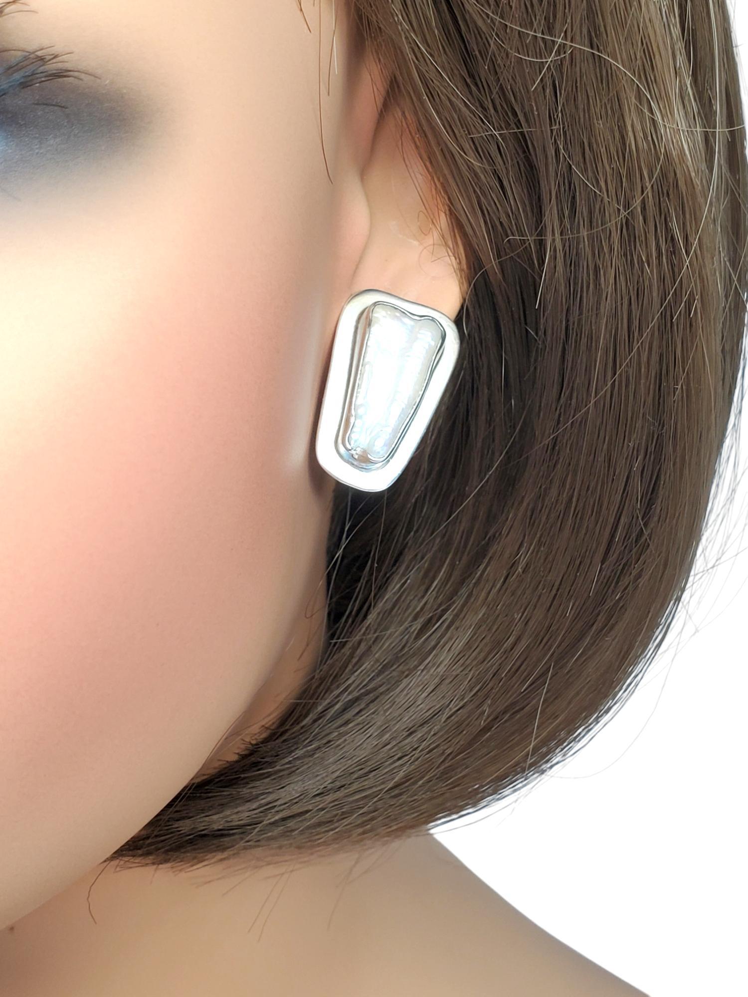 Charles Albert Sterling Silver Biwa Pearl Earrings #20499 For Sale 3