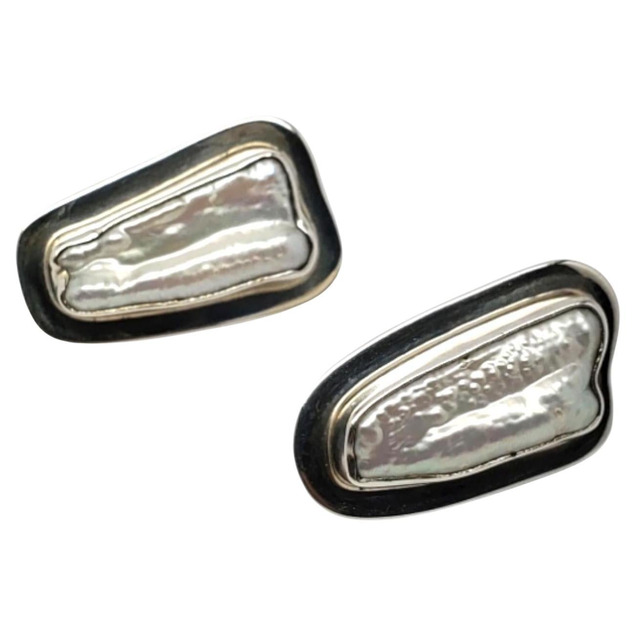 Charles Albert Sterling Silver Biwa Pearl Earrings #20499