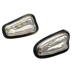 Charles Albert Sterling Silver Biwa Pearl Earrings #20499