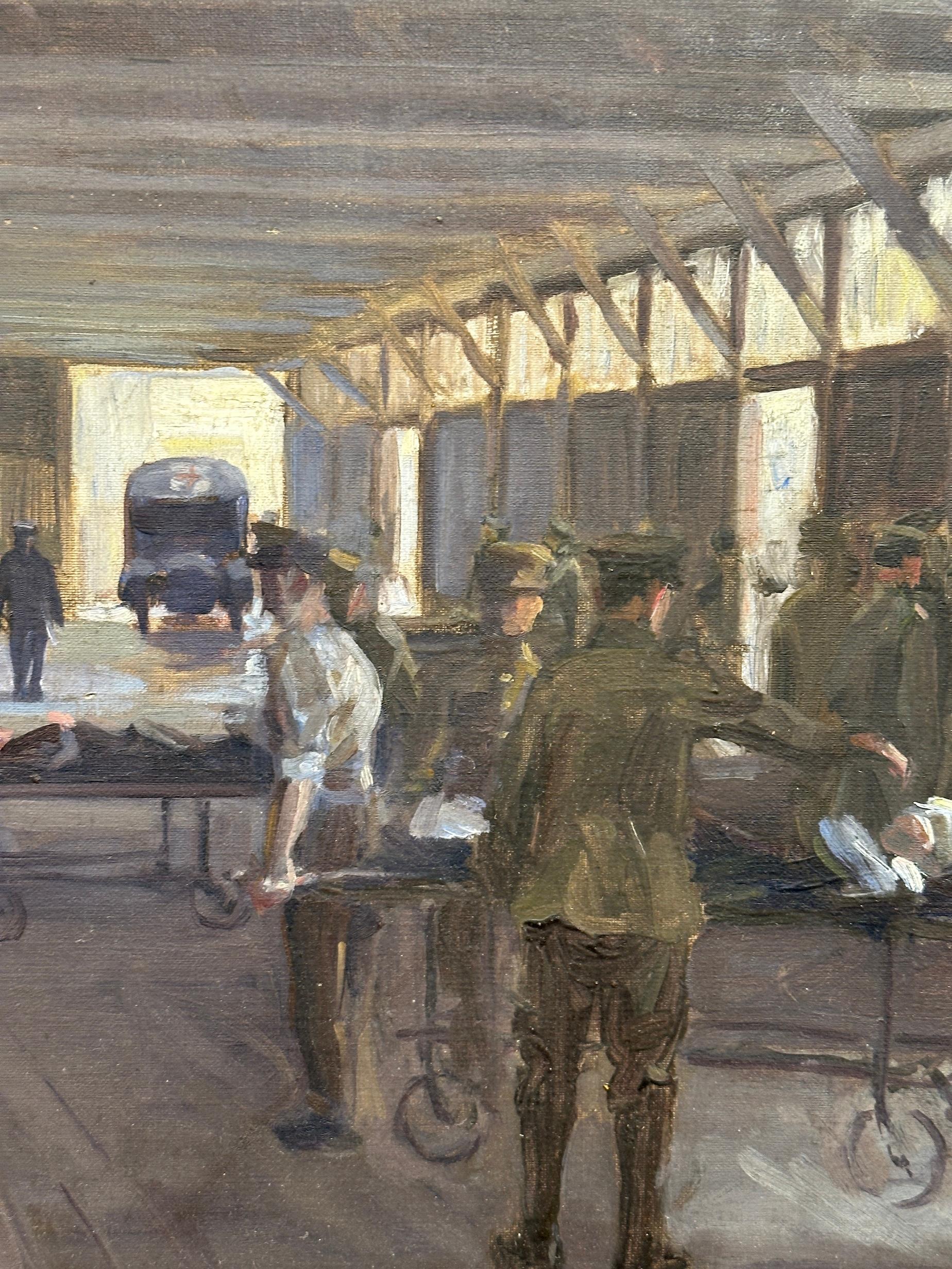 Englisches Militär des 1. Weltkriegs Navy oder Army Military Motor Ambulance Station (Braun), Interior Painting, von Charles Allan Cooke