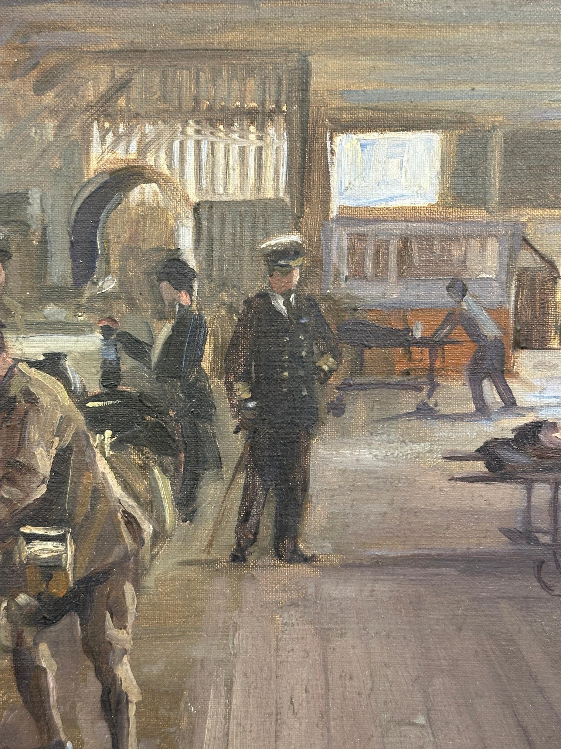 Charles Allan Cooke (Brite, Anfang 20. Jahrhundert)
Militärische Ambulanzstation, Erster Weltkrieg, ca. 1916-1918
Öl auf Leinwand, signiert und beschriftet auf der Rückseite

In dieser kraftvollen und selten gezeigten Kriegskomposition dokumentiert