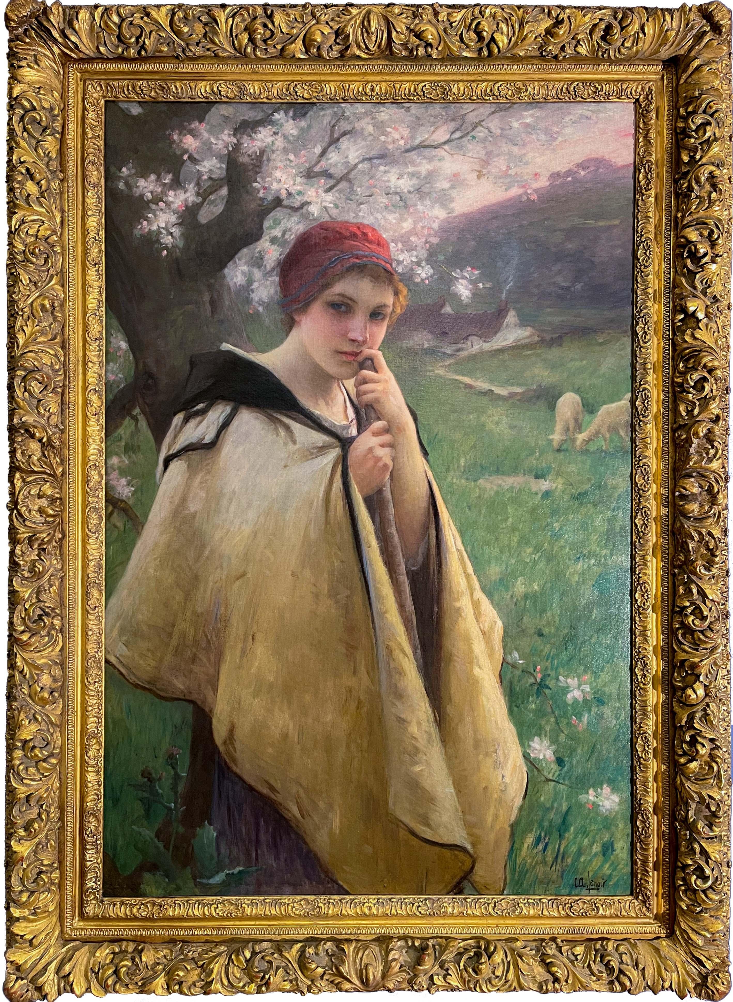 Charles Amable Lenoir Landscape Painting - The Young Shepherdess