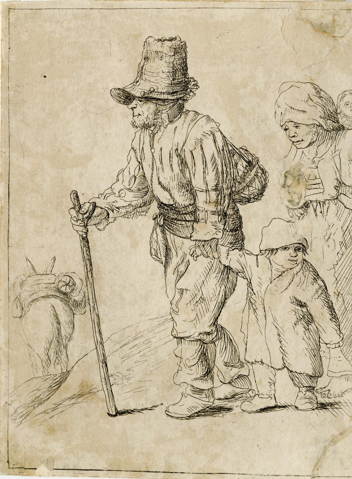 Famiglia di contadini in cammino - dopo Rembrandt van Rijn
