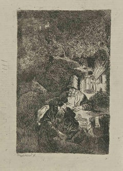 The Rest on the Flight into Egypt - engraving after Rembrandt - 19th Century