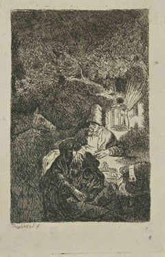 The Rest on the Flight into Egypt - Engraving after Rembrandt - 19th Century