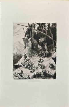 La chasse du Beau Pécopin - Etching by Charles Amédée De Boret - 1870s