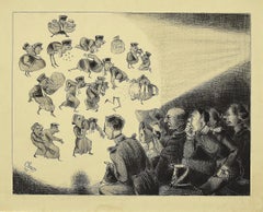 Silente Cinema - Original Lithograph by Cham - Mid-19th Century