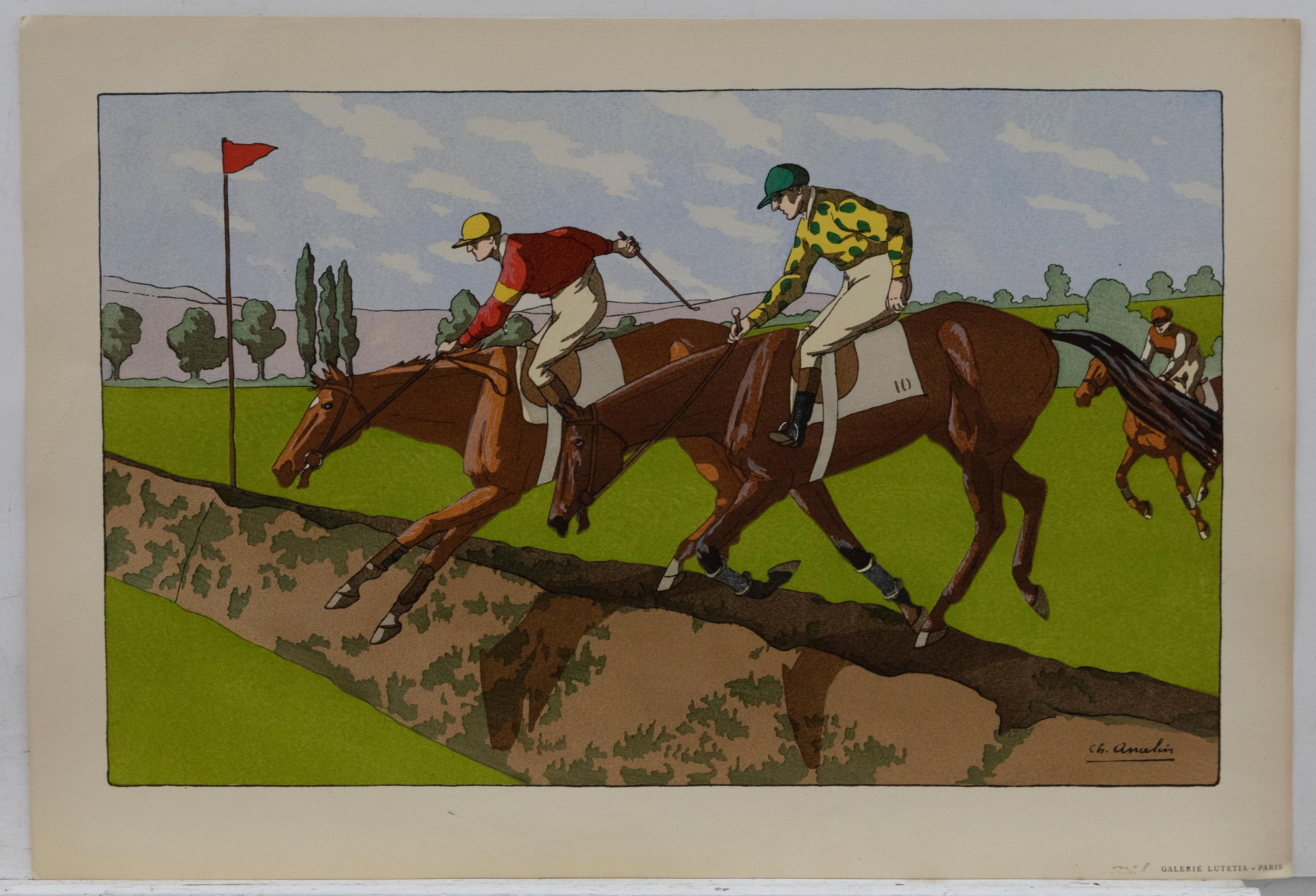 Charles Ancelin (1863-1940) - c.1920 Pochoir Print, Chevaux De Courses (No.8) For Sale 3