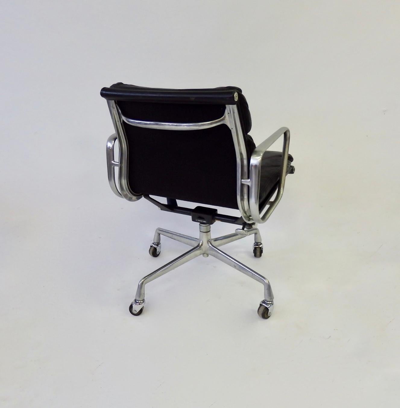 Mid-Century Modern Charles and Ray Eame for Herman Miller Black Leather Soft Pad Swivel Tilt Chair