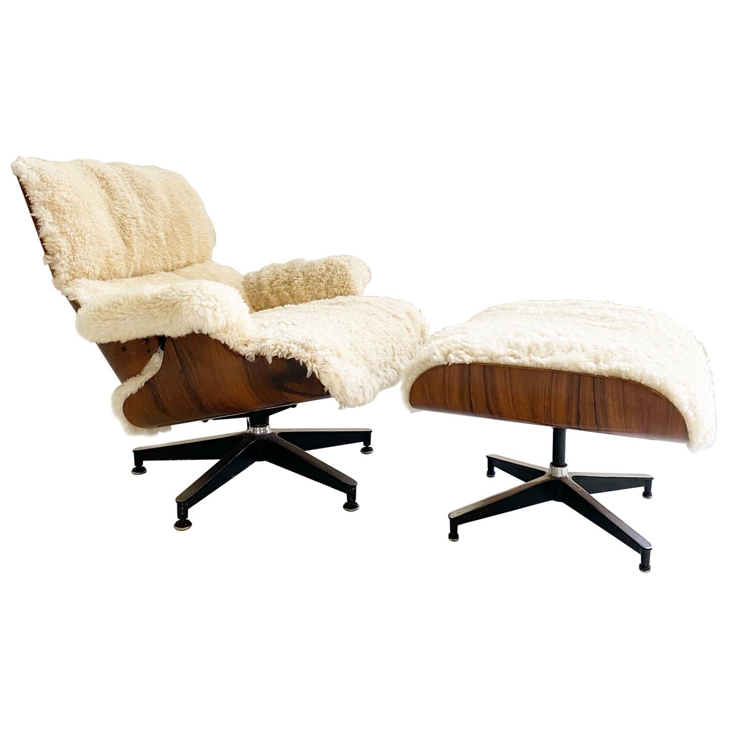 Charles and Ray Eames 670 Lounge Chair and 671 Ottoman in California Sheepskin