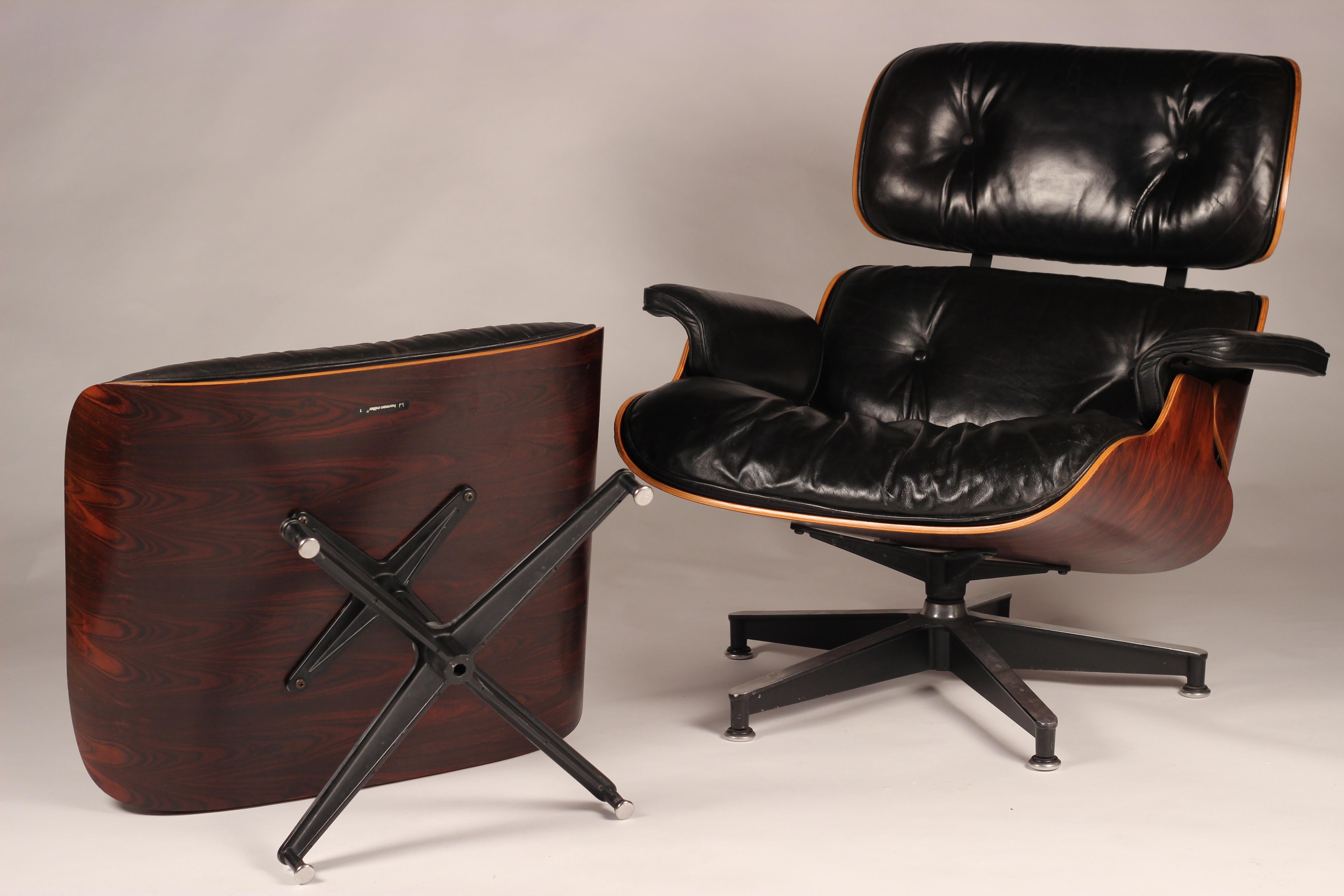 Charles and Ray Eames fauteuil de salon en bois de rose 670 et pouf 671 2