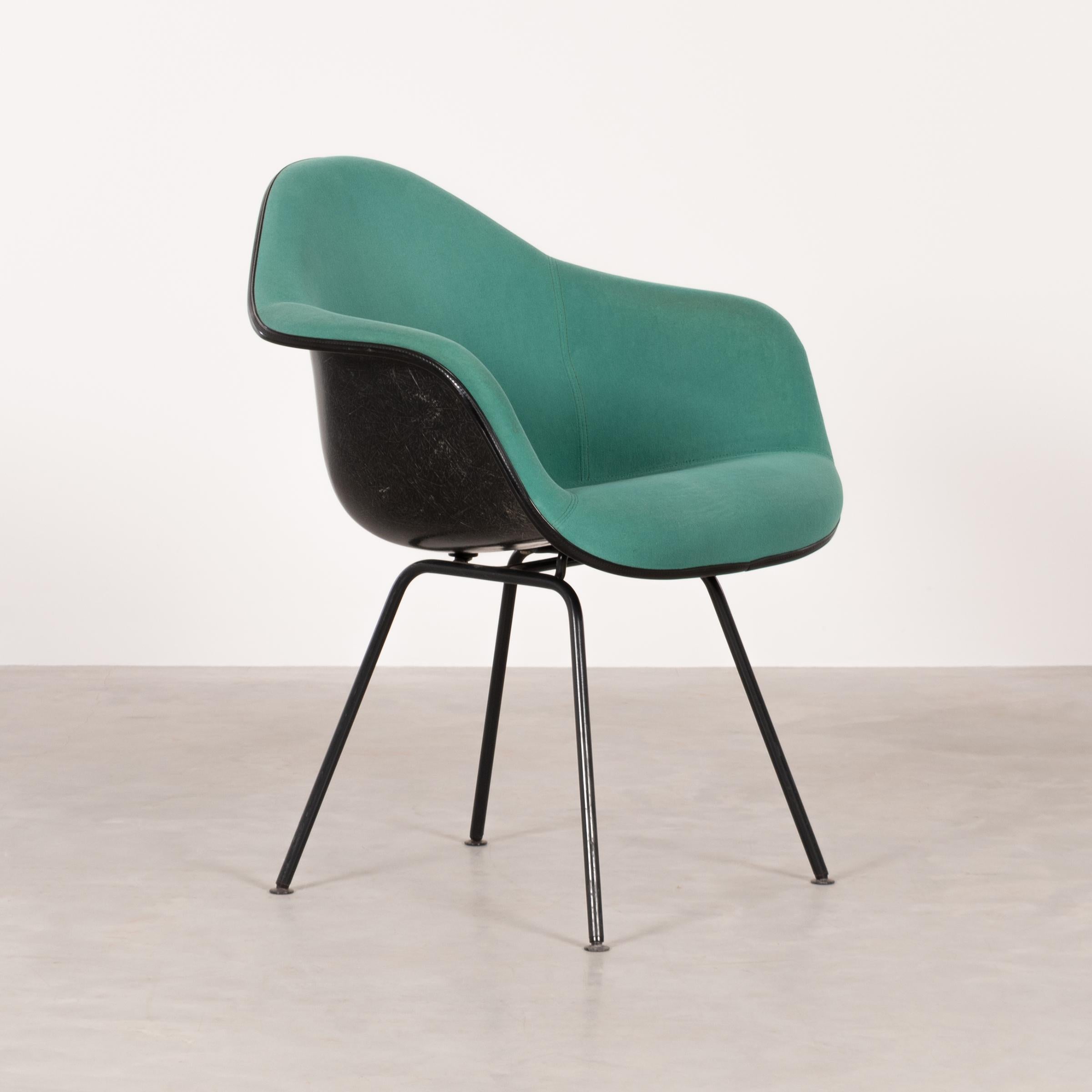 Charles and Ray Eames Black DAX Dining Chairs with Green Fabric by Vitra 2