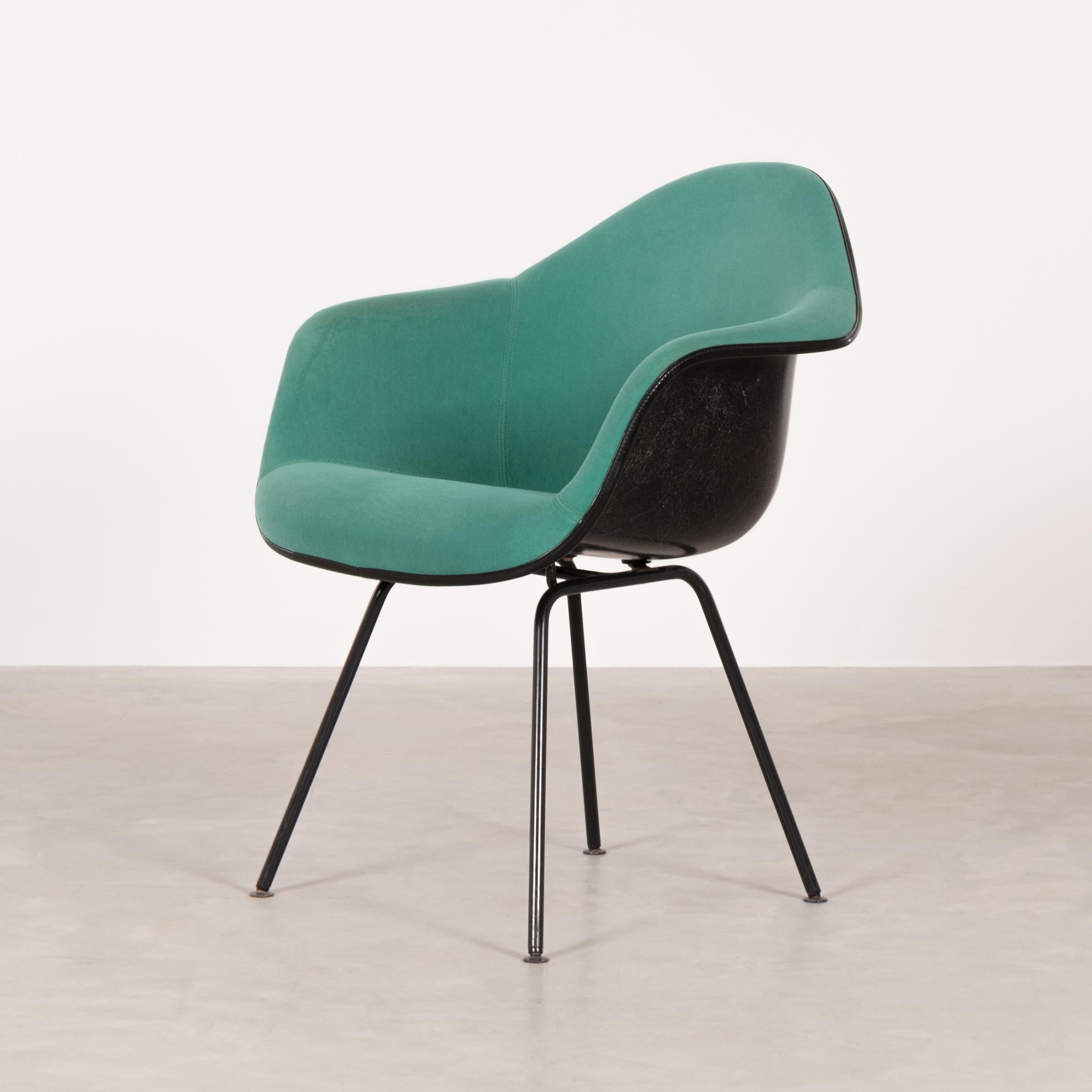 German Charles and Ray Eames Black DAX Dining Chairs with Green Fabric by Vitra