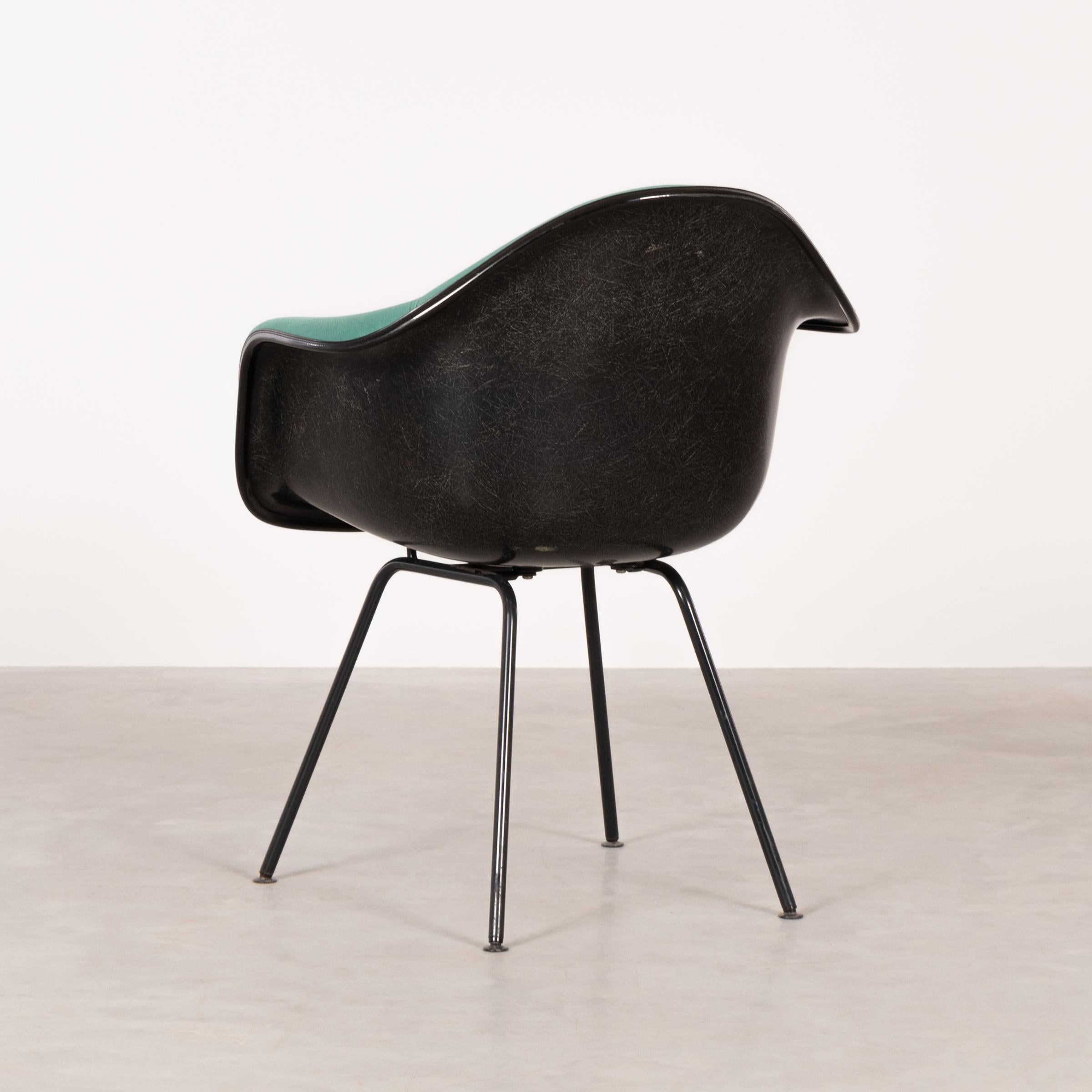 Mid-20th Century Charles and Ray Eames Black DAX Dining Chairs with Green Fabric by Vitra