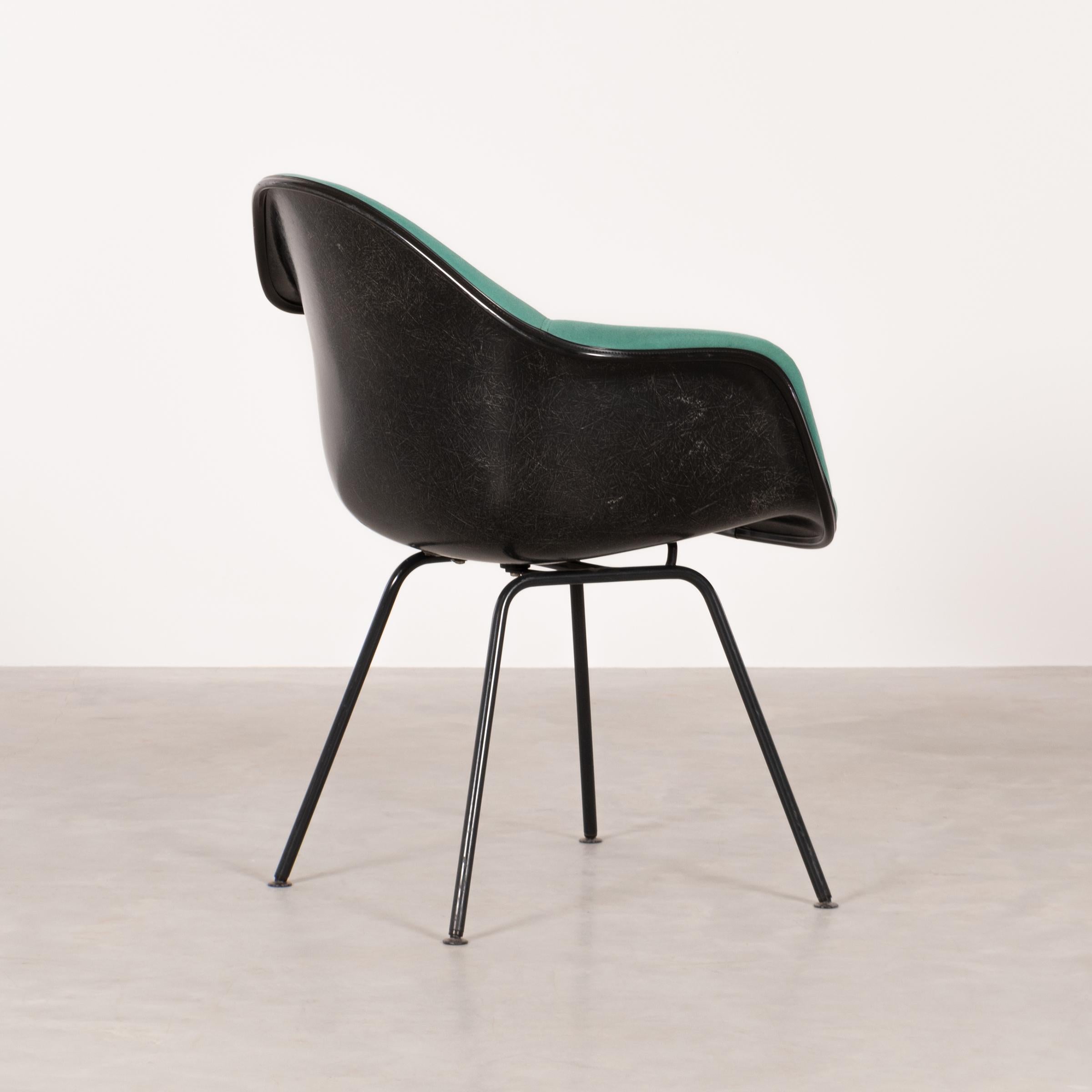 Charles and Ray Eames Black DAX Dining Chairs with Green Fabric by Vitra 1