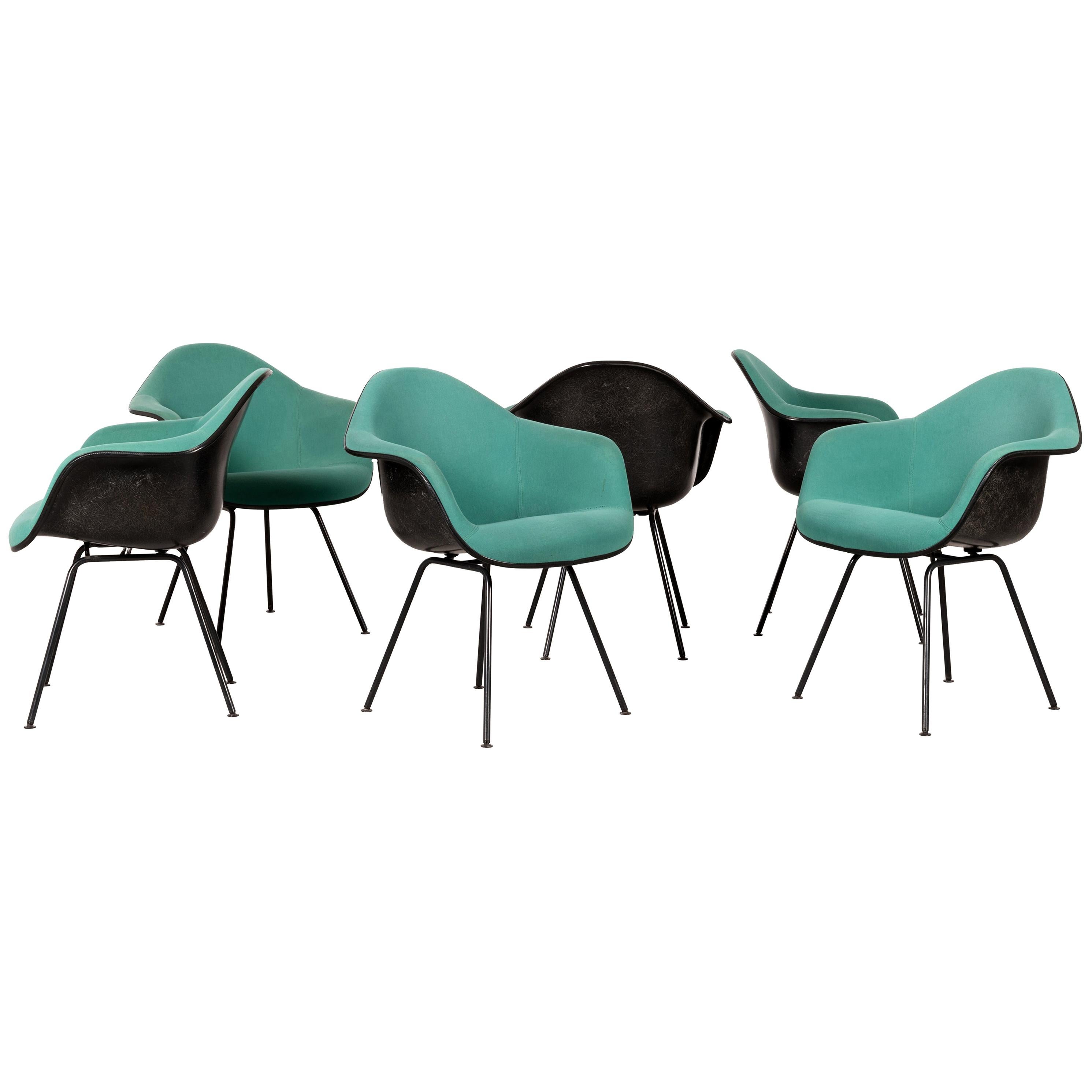 Charles and Ray Eames Black DAX Dining Chairs with Green Fabric by Vitra