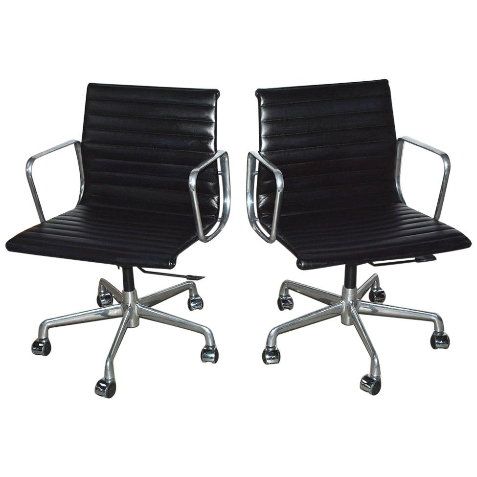 Six (6) Charles and Ray Eames Black Leather Executive Armchairs, Sold Singly