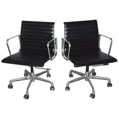 Six (6) Charles and Ray Eames Black Leather Executive Armchairs, Sold Singly