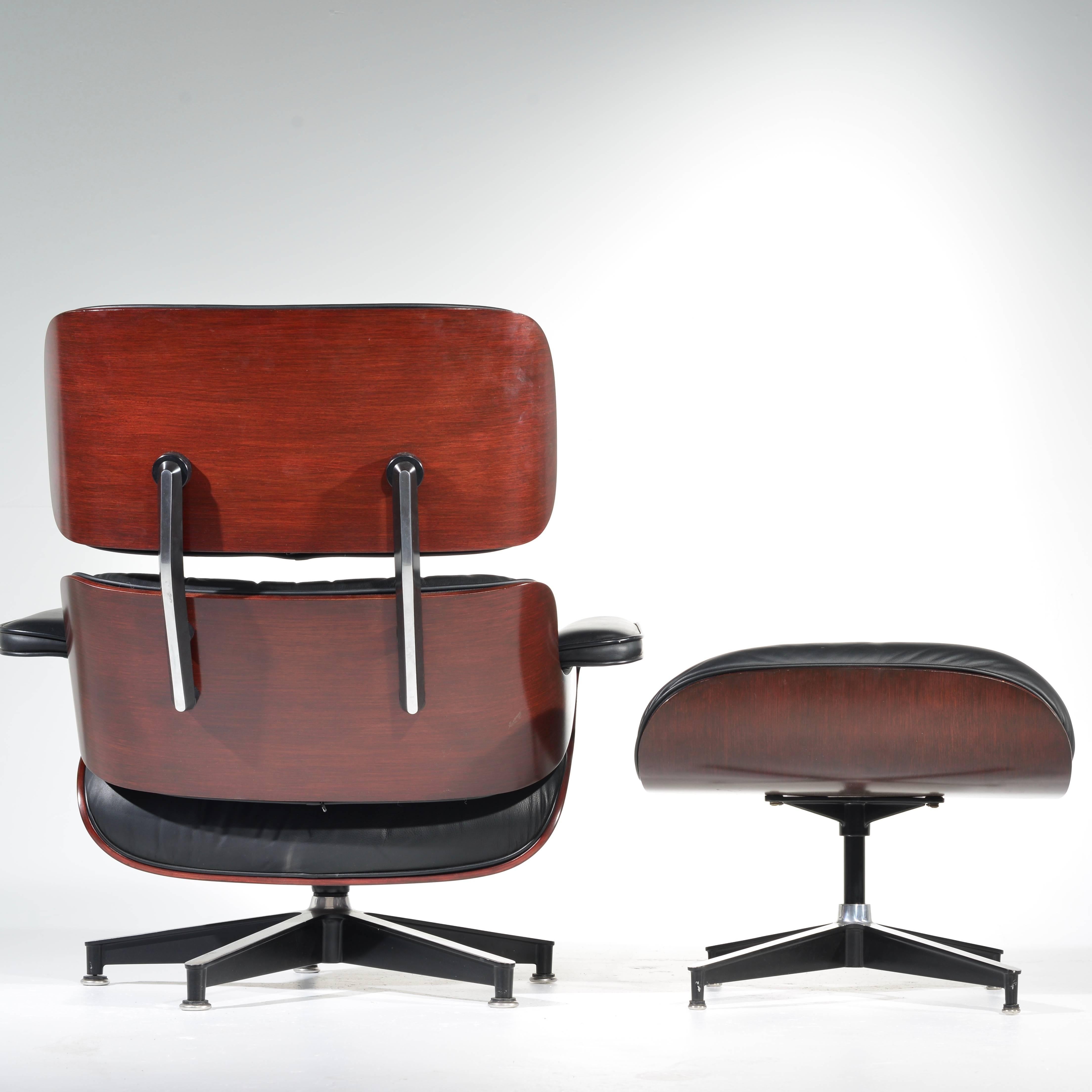 Charles and Ray Eames Cherry and Leather 670 Lounge Chair and 671 Ottoman 3