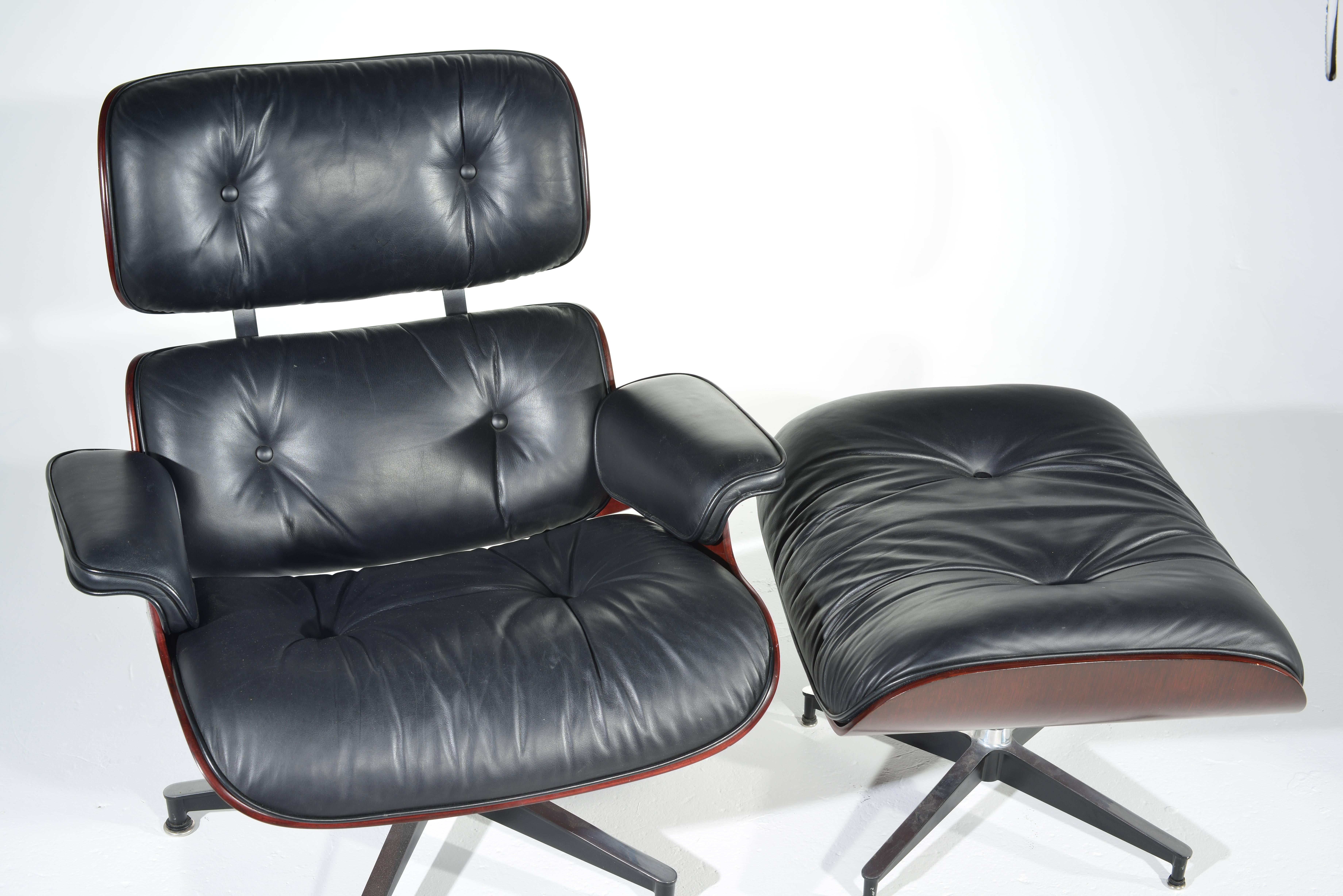 Late 20th Century Charles and Ray Eames Cherry and Leather 670 Lounge Chair and 671 Ottoman