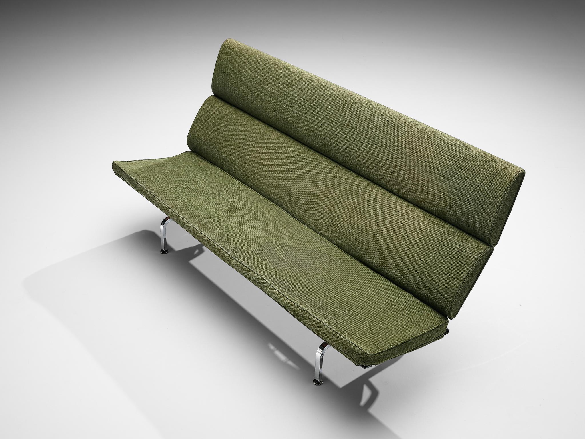 Metal Charles and Ray Eames 'Compact' Sofa in Green Upholstery