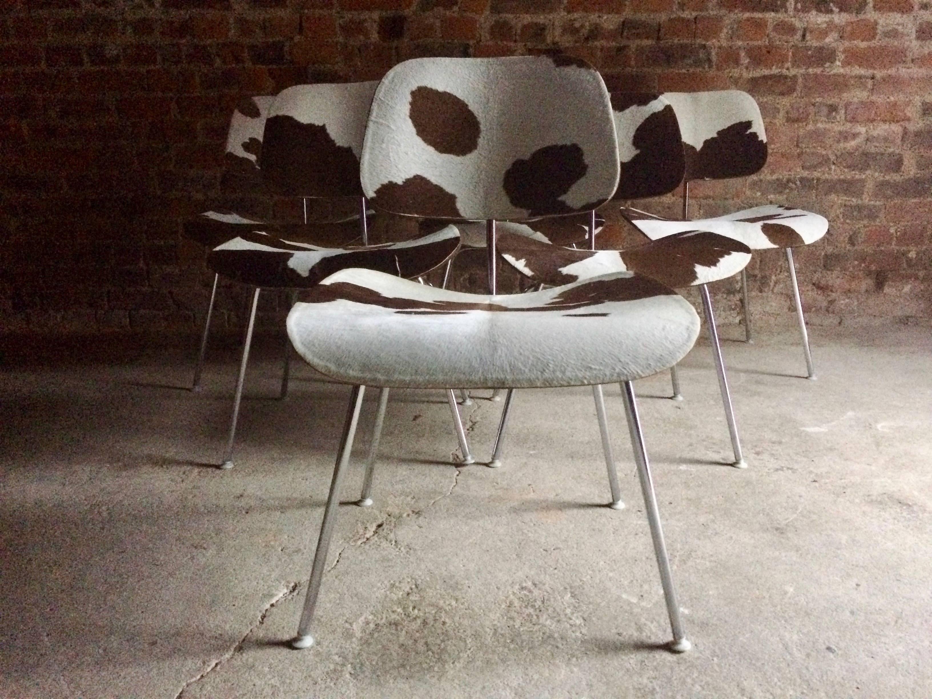 Charles and Ray Eames DCM Chairs Dining Six Calf Skin Herman Miller1960s 8