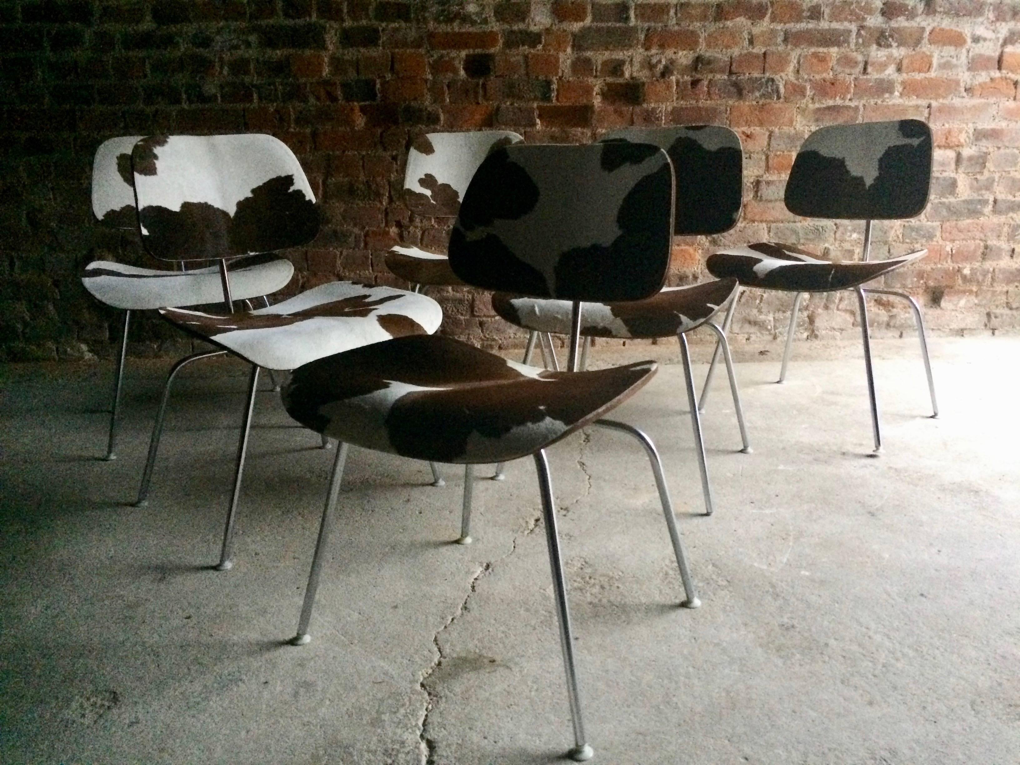 Mid-Century Modern Charles and Ray Eames DCM Chairs Dining Six Calf Skin Herman Miller1960s