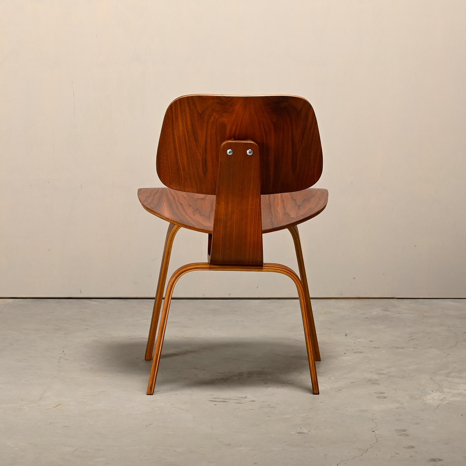 Molded Charles and Ray Eames DCW Walnut Plywood Dining Chair for Evans Products Company