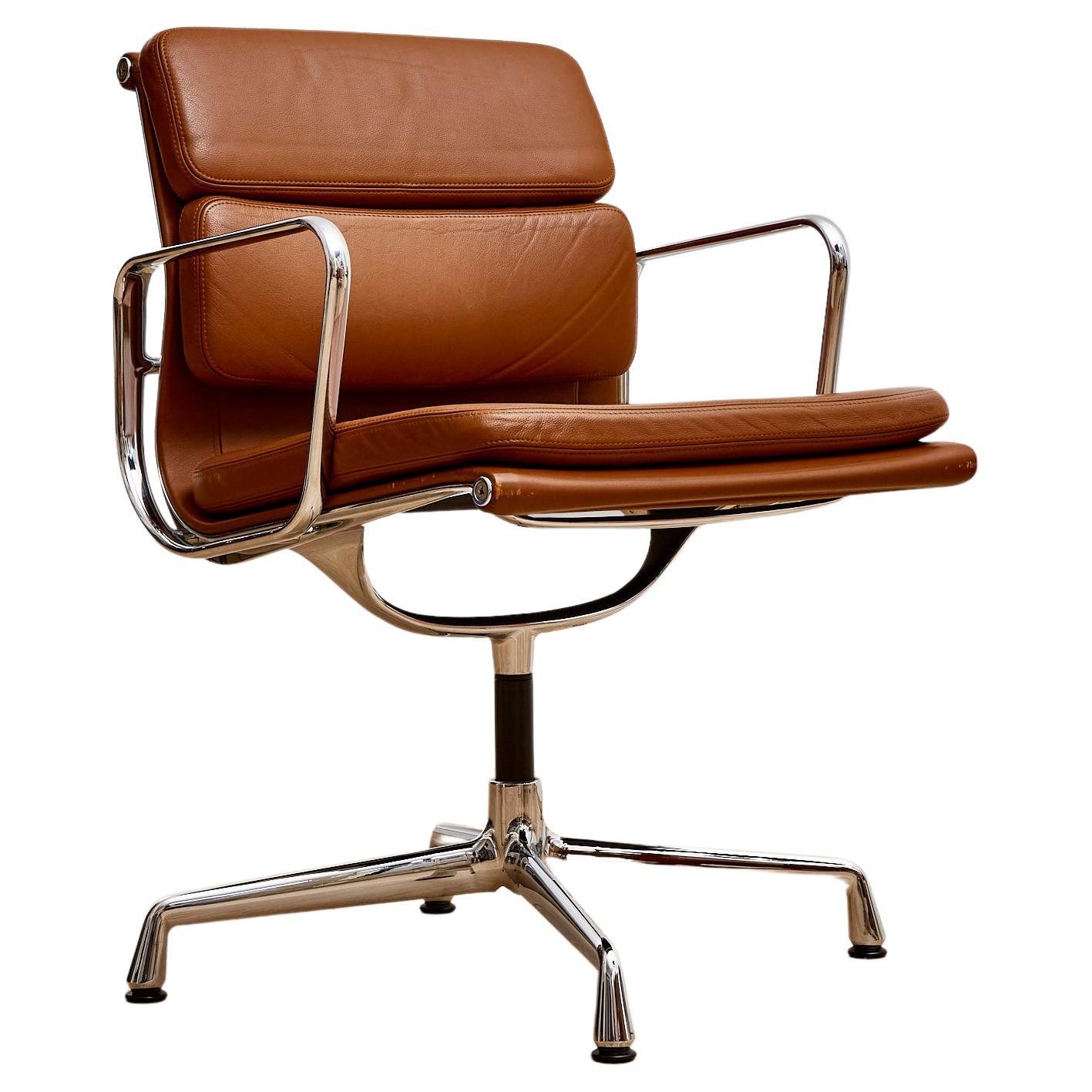 Charles and Ray Eames EA 208 Brown Leather Soft Pad Office Chair by Vitra