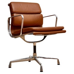 Used Charles and Ray Eames EA 208 Brown Leather Soft Pad Office Chair by Vitra